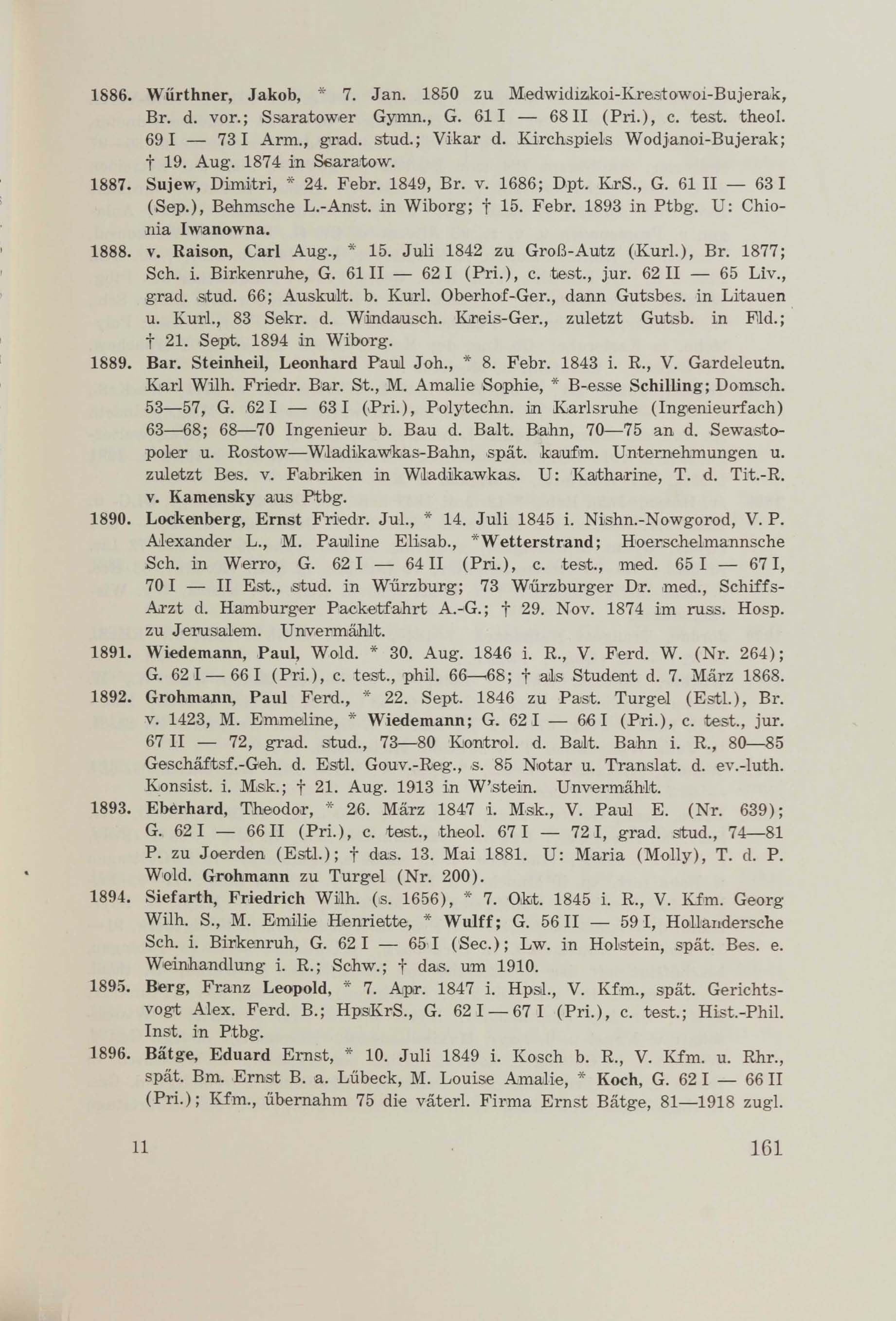 Schüler-Verzeichnis des Revalschen Gouvernements-Gymnasiums 1805–1890 (1931) | 171. (161) Main body of text