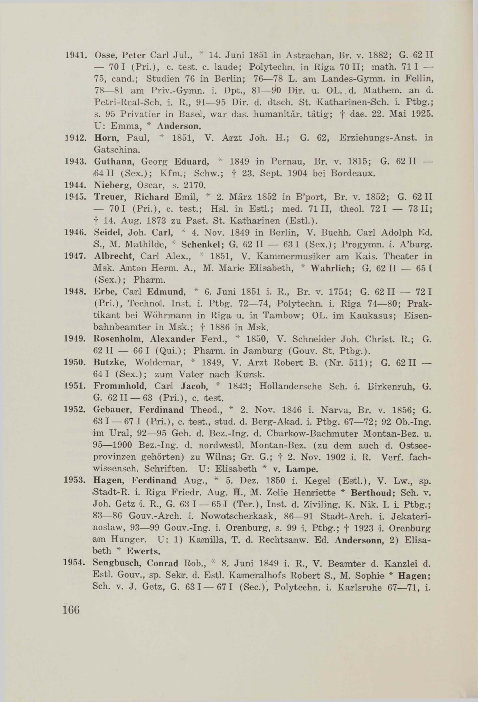 Schüler-Verzeichnis des Revalschen Gouvernements-Gymnasiums 1805–1890 (1931) | 176. (166) Haupttext