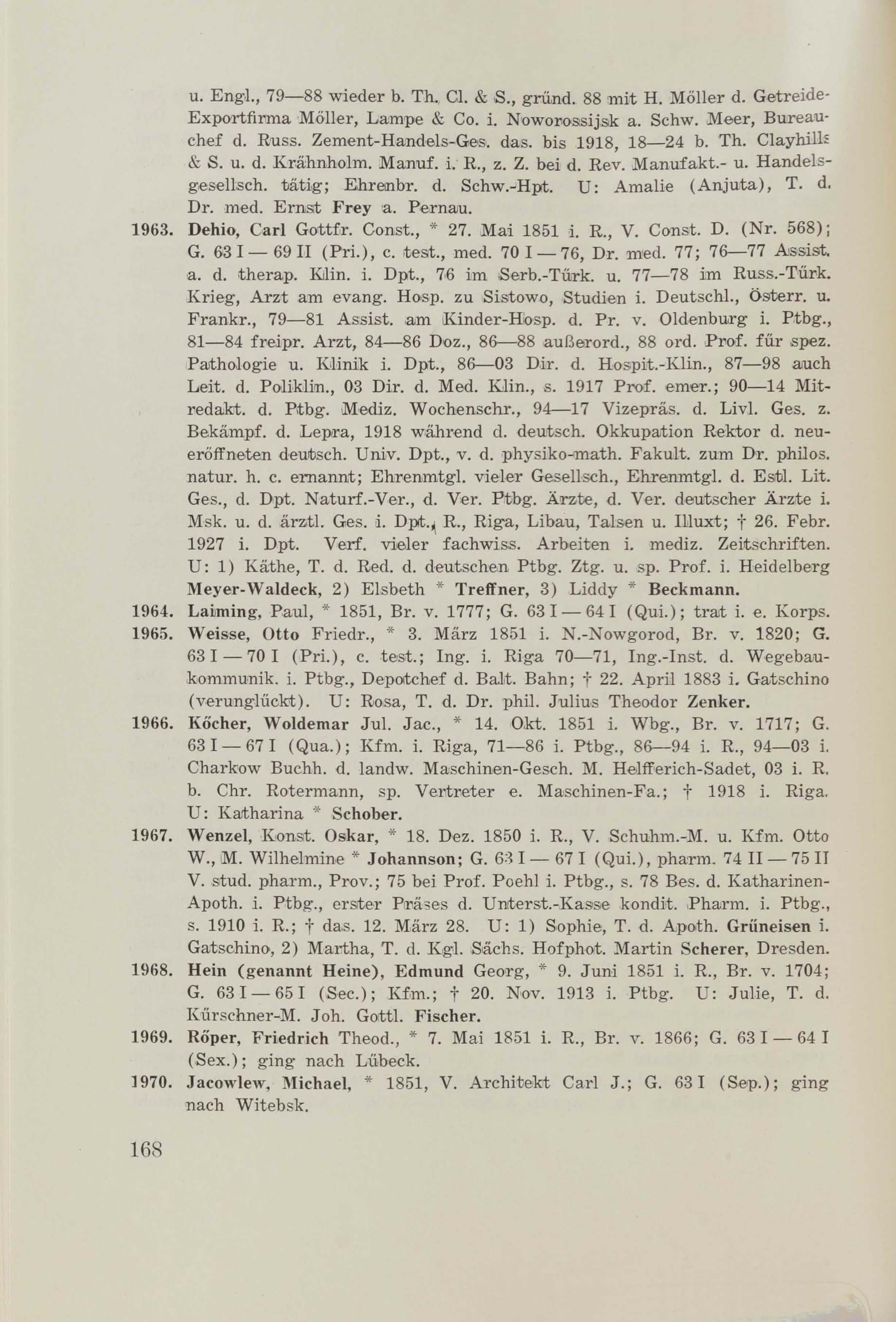 Schüler-Verzeichnis des Revalschen Gouvernements-Gymnasiums 1805–1890 (1931) | 178. (168) Main body of text