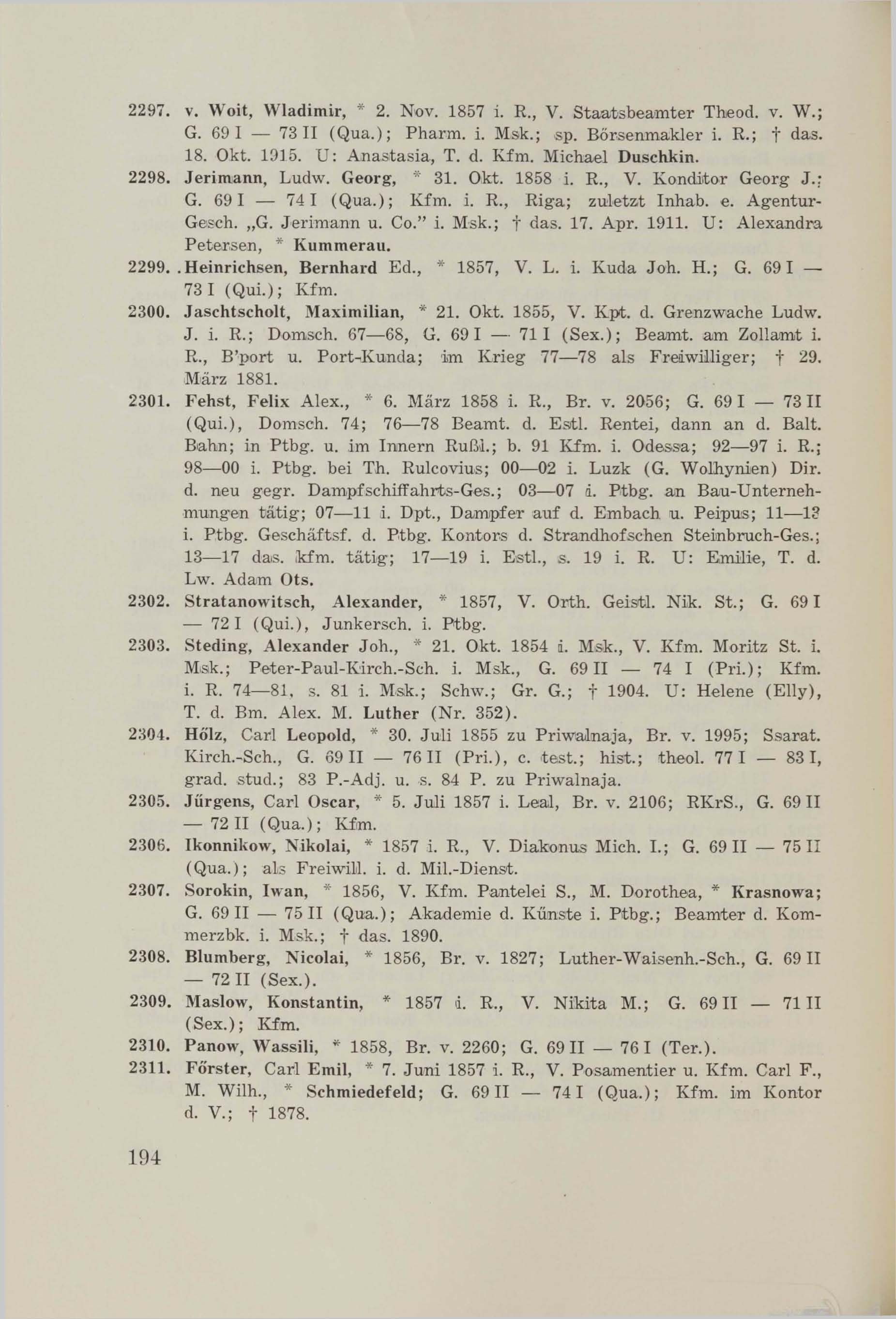 Schüler-Verzeichnis des Revalschen Gouvernements-Gymnasiums 1805–1890 (1931) | 204. (194) Основной текст