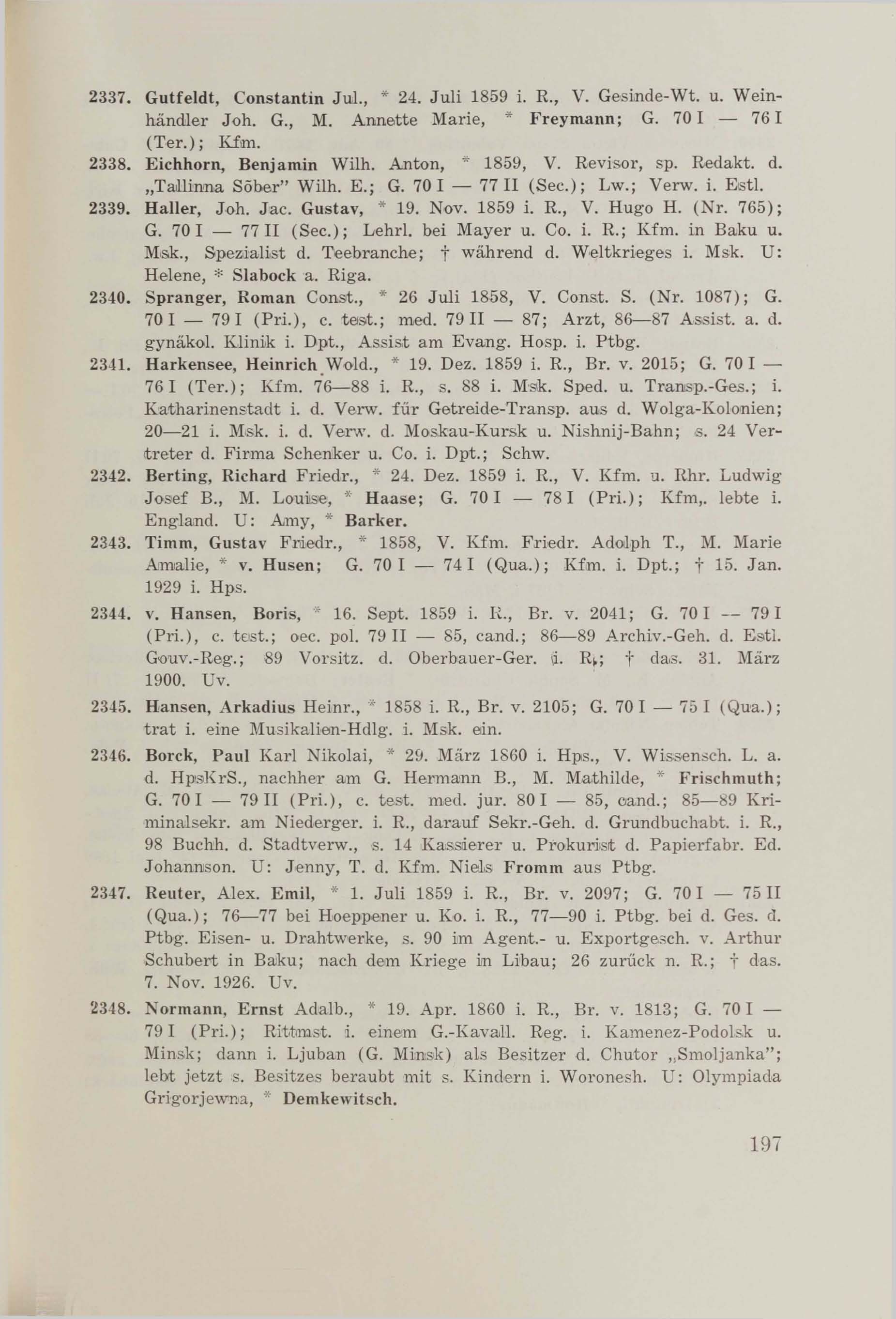Schüler-Verzeichnis des Revalschen Gouvernements-Gymnasiums 1805–1890 (1931) | 207. (197) Main body of text