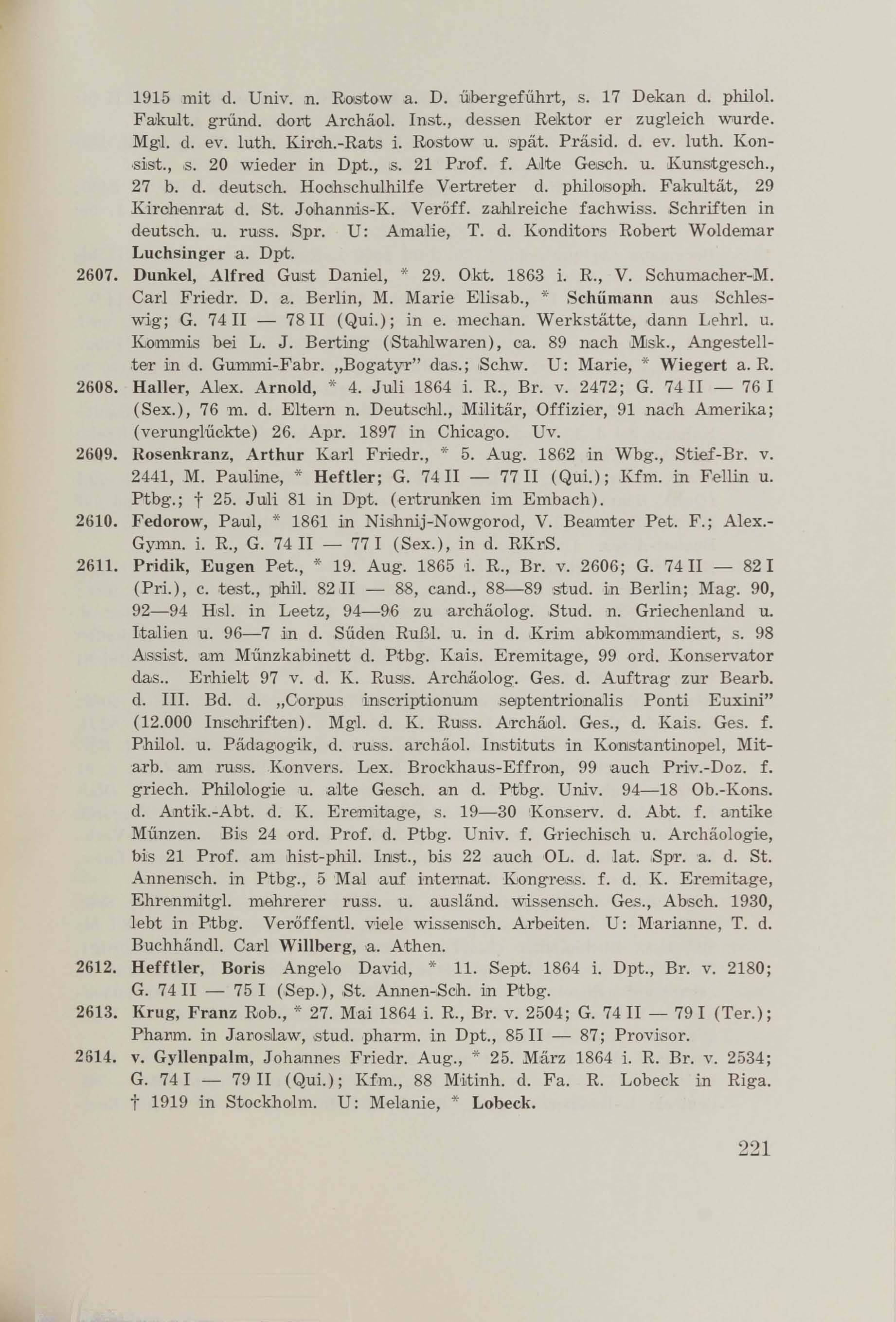 Schüler-Verzeichnis des Revalschen Gouvernements-Gymnasiums 1805–1890 (1931) | 231. (221) Main body of text