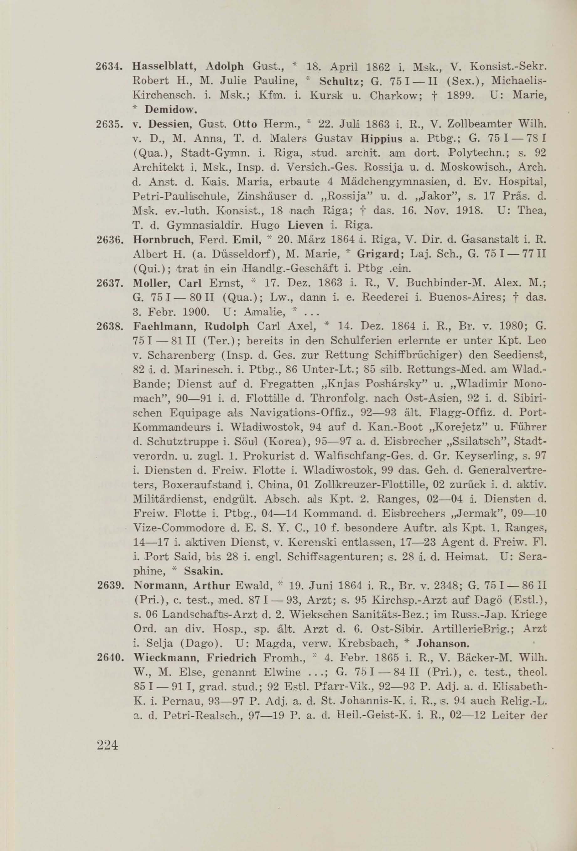 Schüler-Verzeichnis des Revalschen Gouvernements-Gymnasiums 1805–1890 (1931) | 234. (224) Haupttext