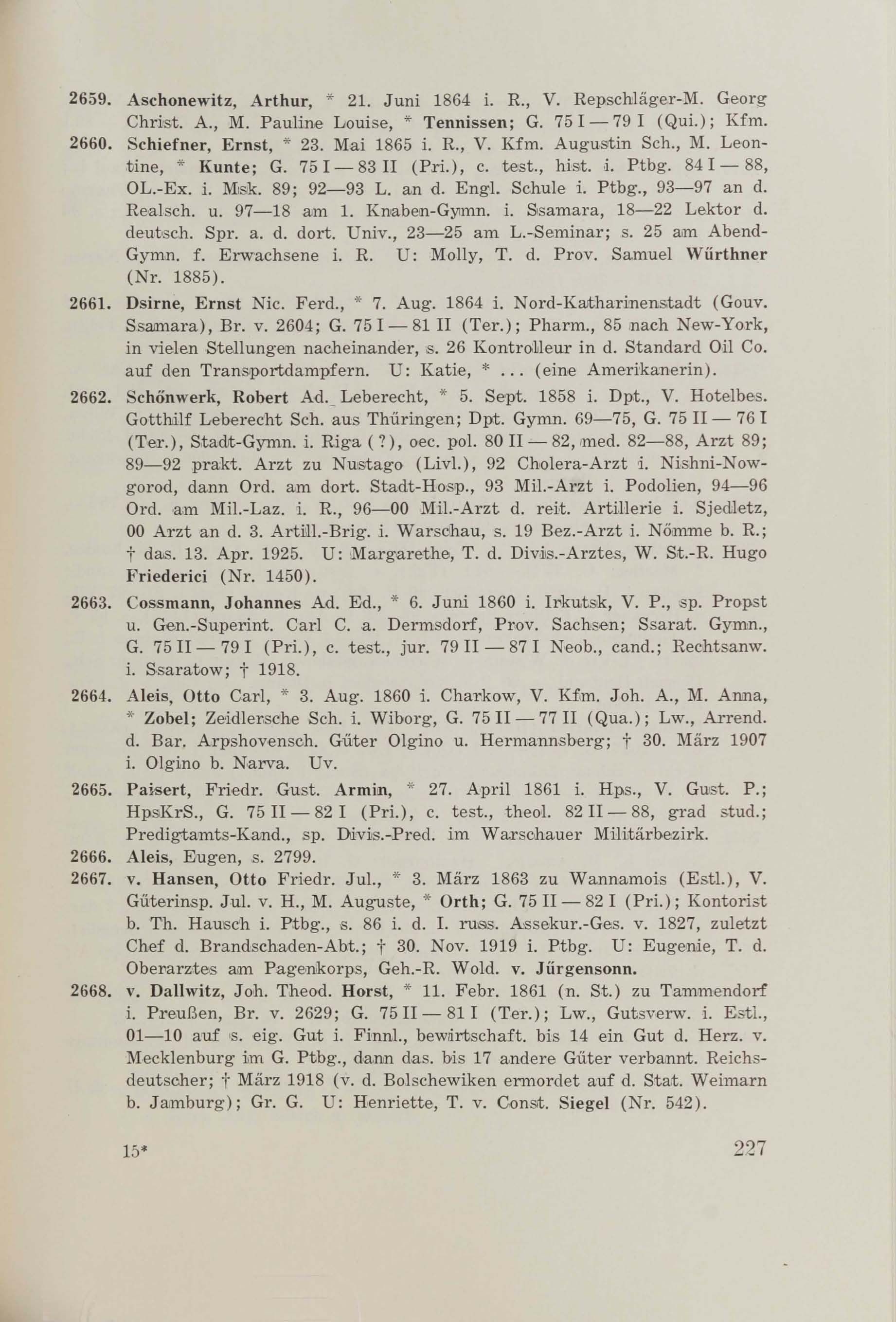 Schüler-Verzeichnis des Revalschen Gouvernements-Gymnasiums 1805–1890 (1931) | 237. (227) Main body of text