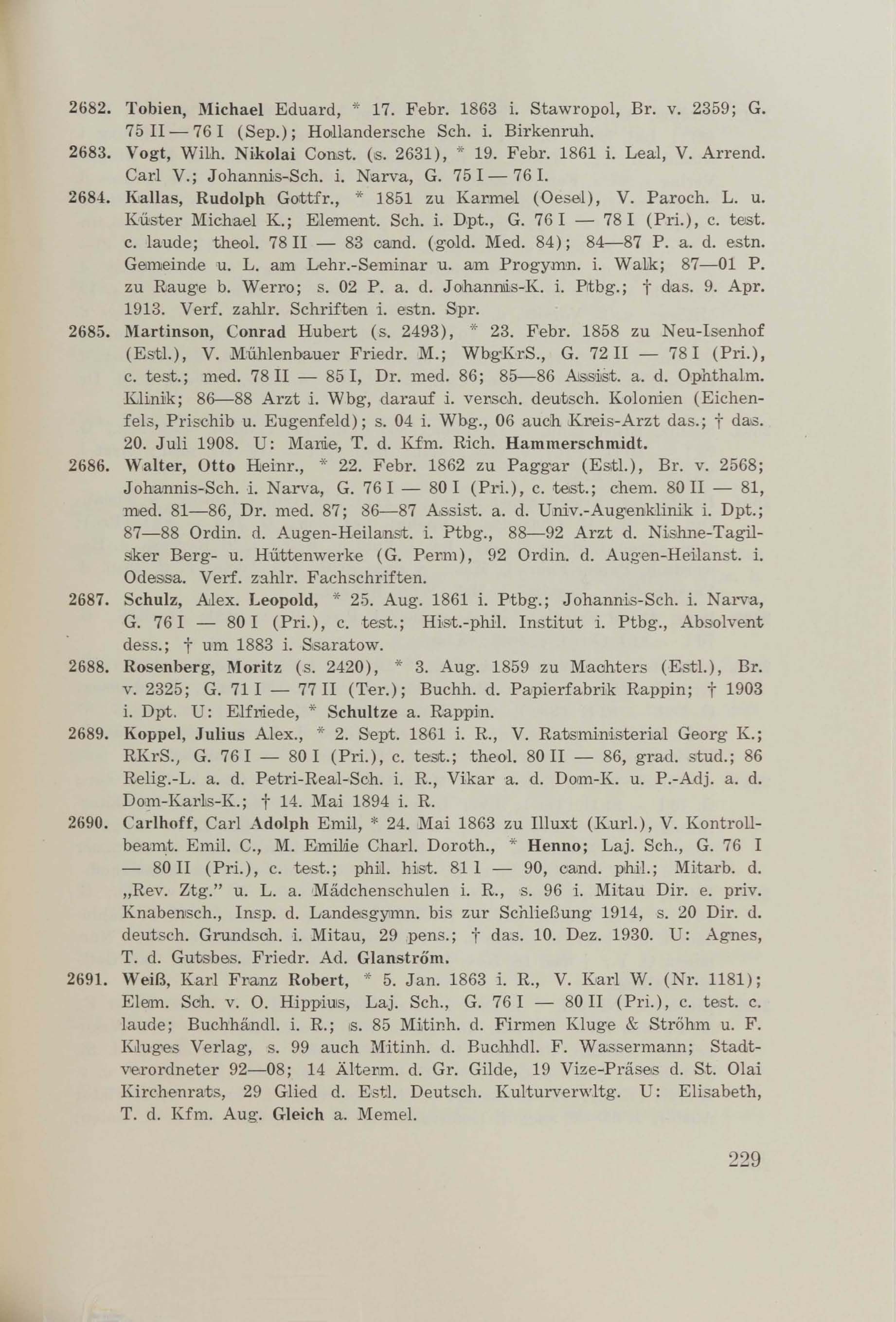 Schüler-Verzeichnis des Revalschen Gouvernements-Gymnasiums 1805–1890 (1931) | 239. (229) Main body of text