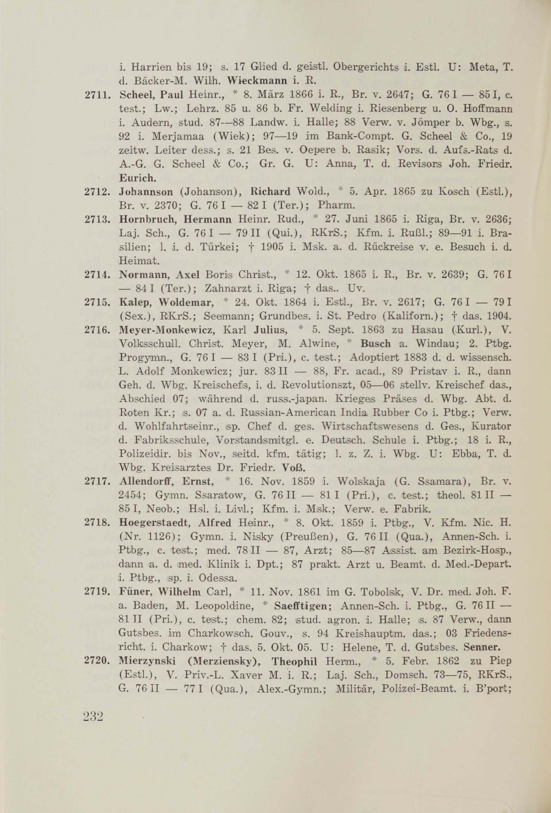 Schüler-Verzeichnis des Revalschen Gouvernements-Gymnasiums 1805–1890 (1931) | 242. (232) Main body of text