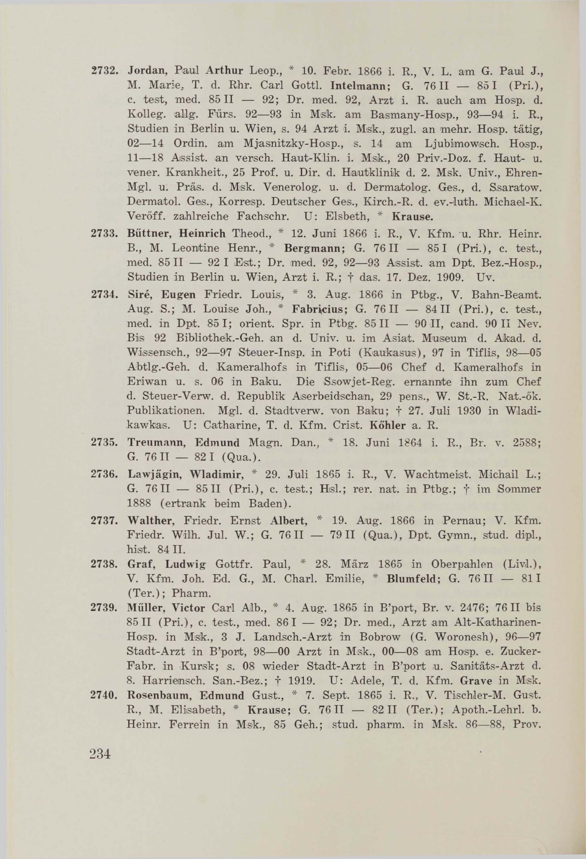 Schüler-Verzeichnis des Revalschen Gouvernements-Gymnasiums 1805–1890 (1931) | 244. (234) Main body of text
