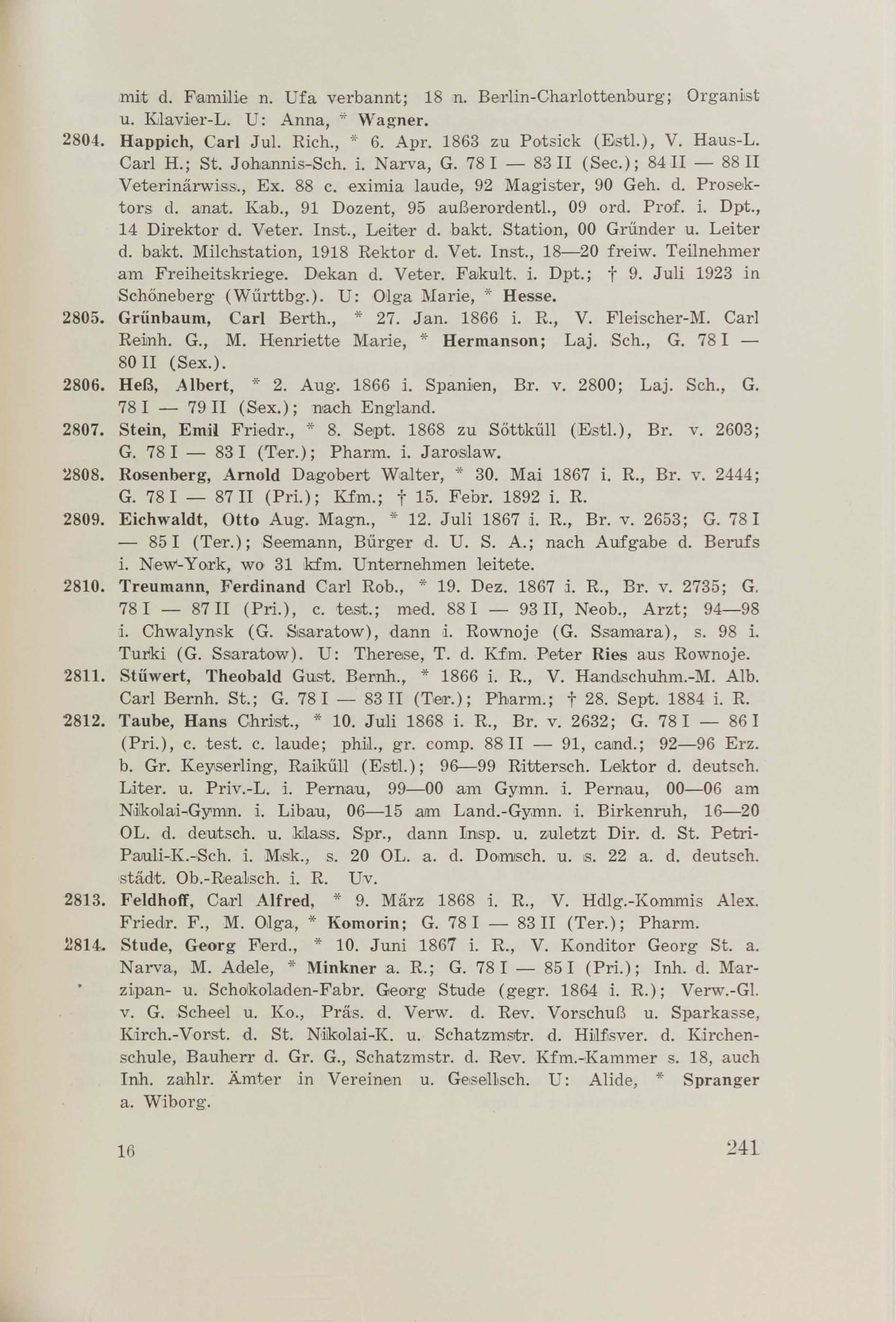 Schüler-Verzeichnis des Revalschen Gouvernements-Gymnasiums 1805–1890 (1931) | 251. (241) Main body of text