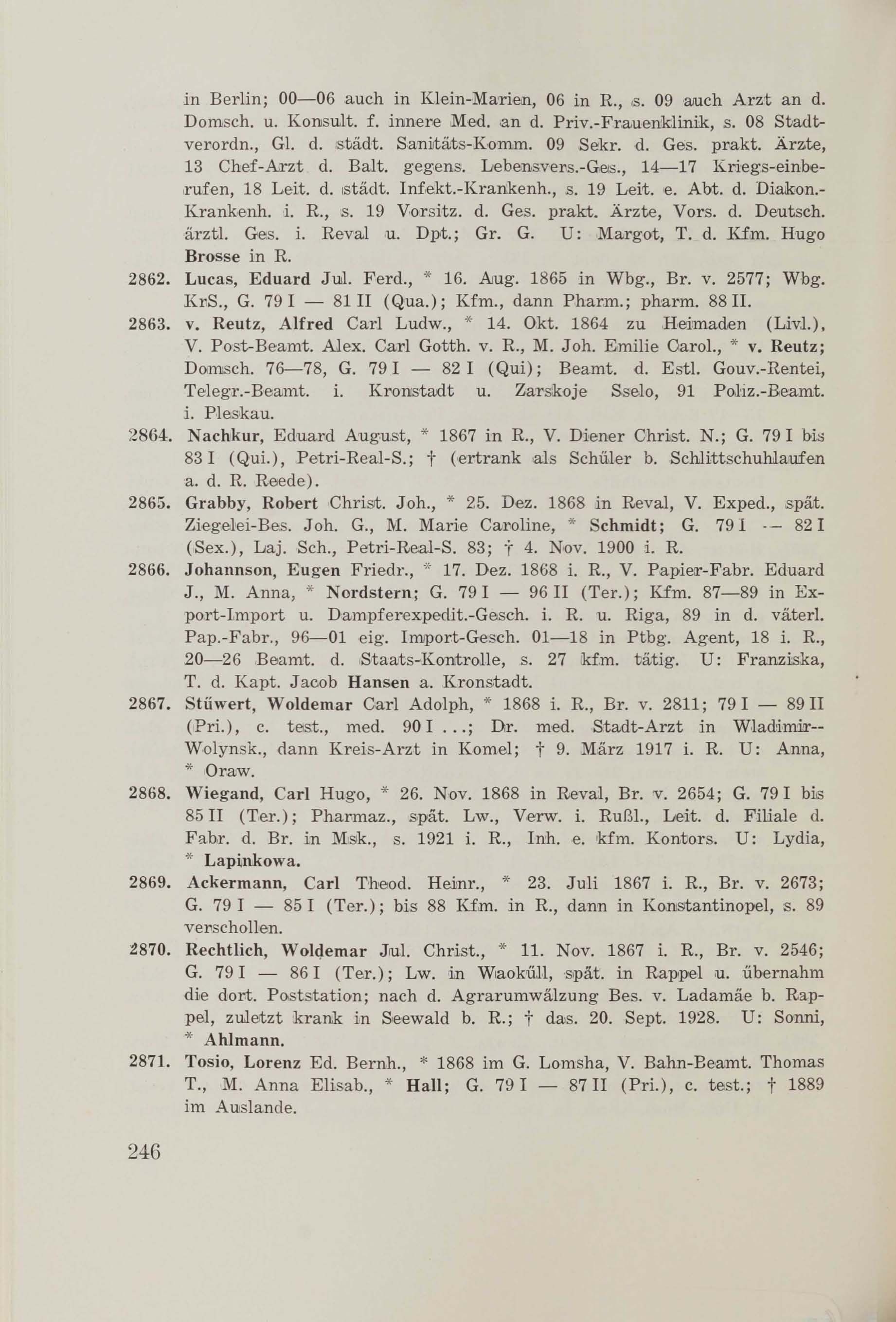 Schüler-Verzeichnis des Revalschen Gouvernements-Gymnasiums 1805–1890 (1931) | 256. (246) Main body of text