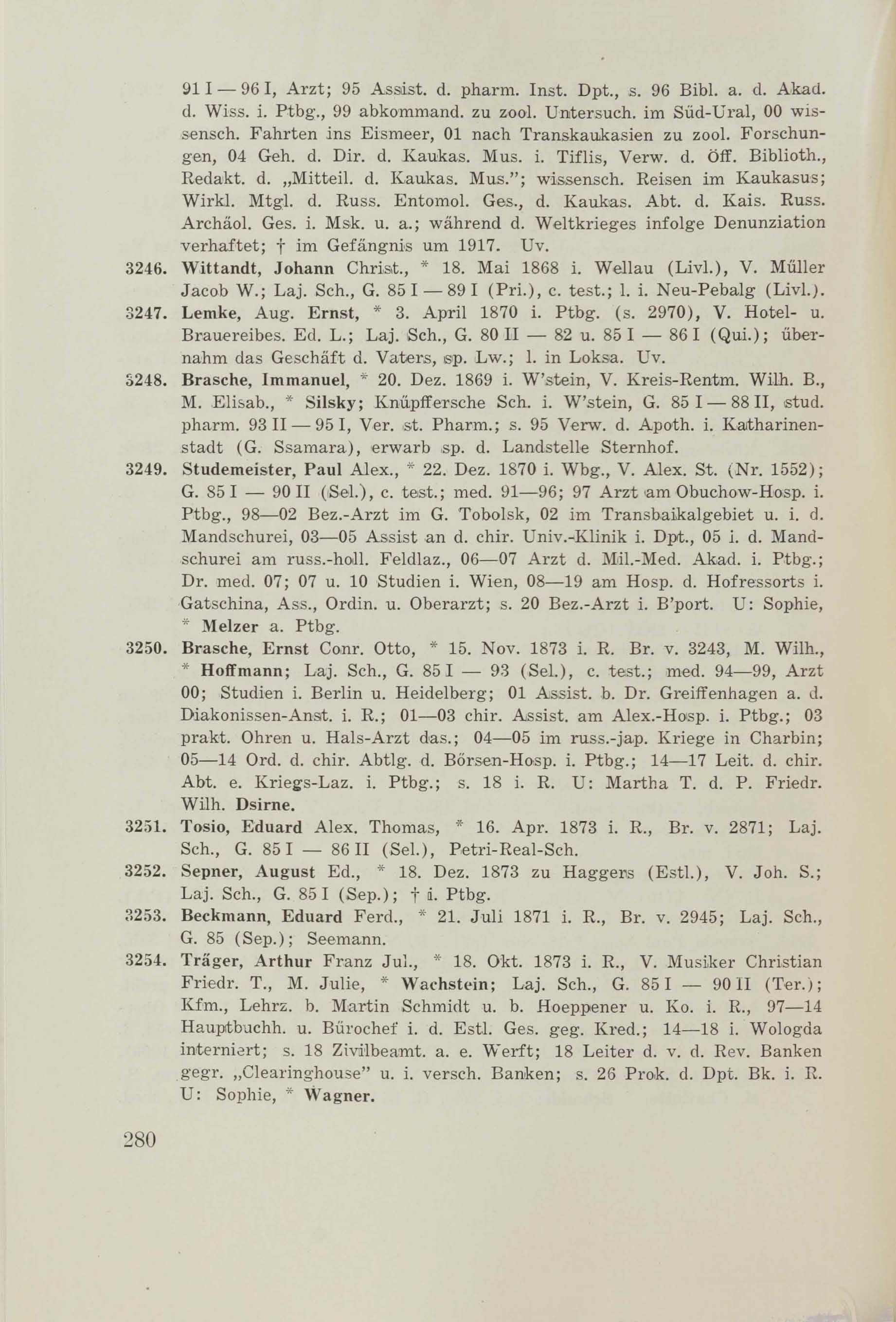 Schüler-Verzeichnis des Revalschen Gouvernements-Gymnasiums 1805–1890 (1931) | 290. (280) Основной текст