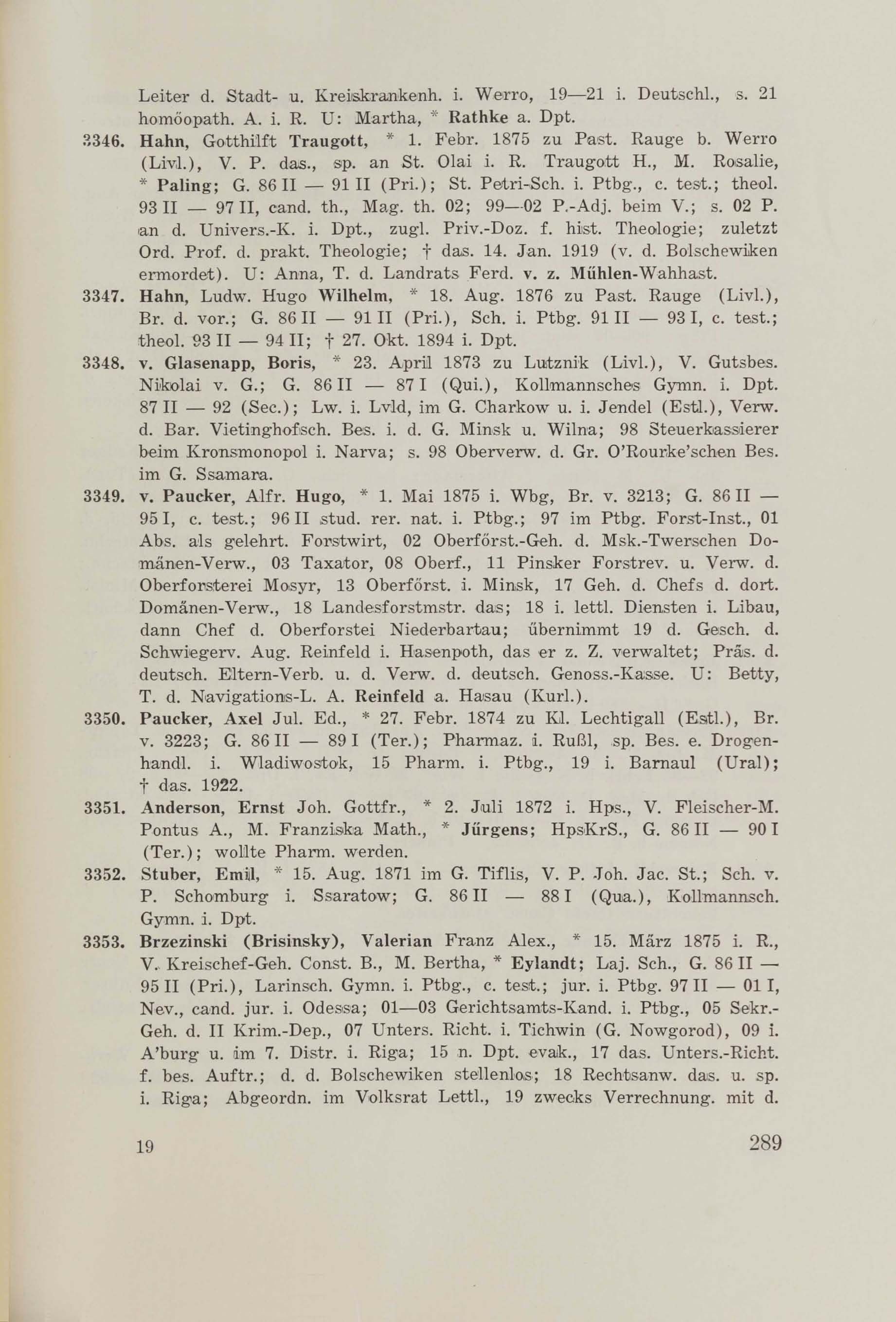 Schüler-Verzeichnis des Revalschen Gouvernements-Gymnasiums 1805–1890 (1931) | 299. (289) Main body of text