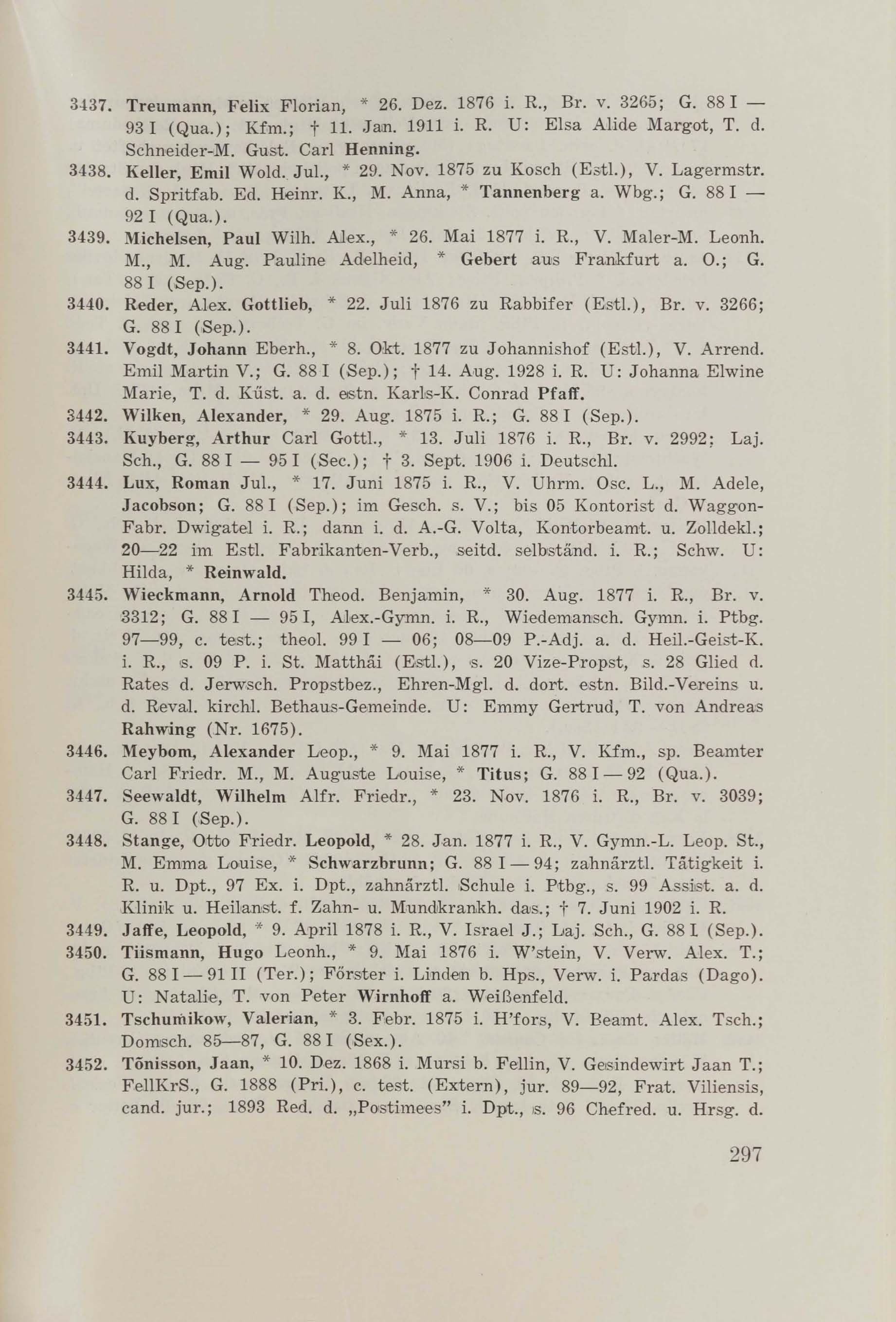 Schüler-Verzeichnis des Revalschen Gouvernements-Gymnasiums 1805–1890 (1931) | 307. (297) Основной текст