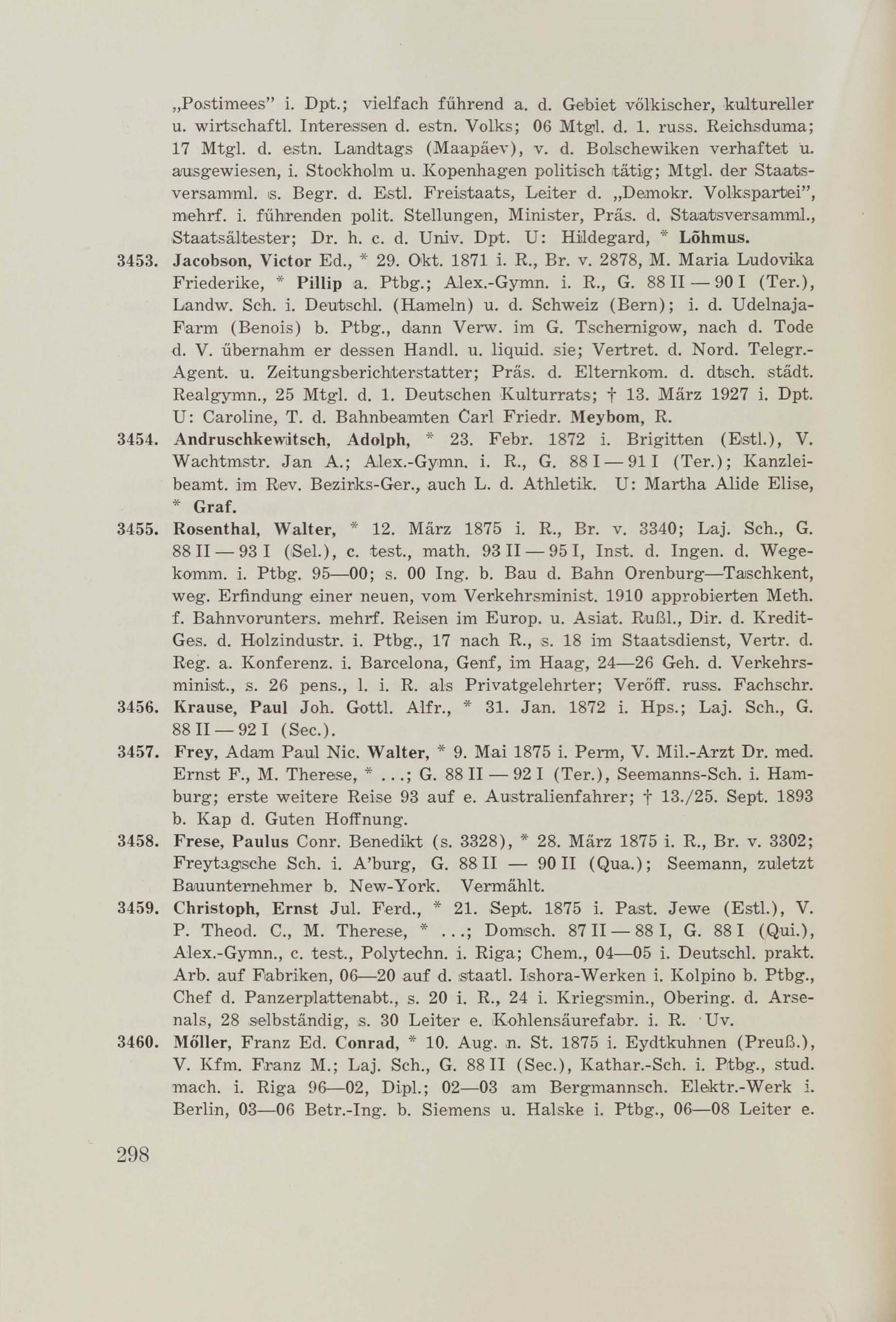 Schüler-Verzeichnis des Revalschen Gouvernements-Gymnasiums 1805–1890 (1931) | 308. (298) Main body of text