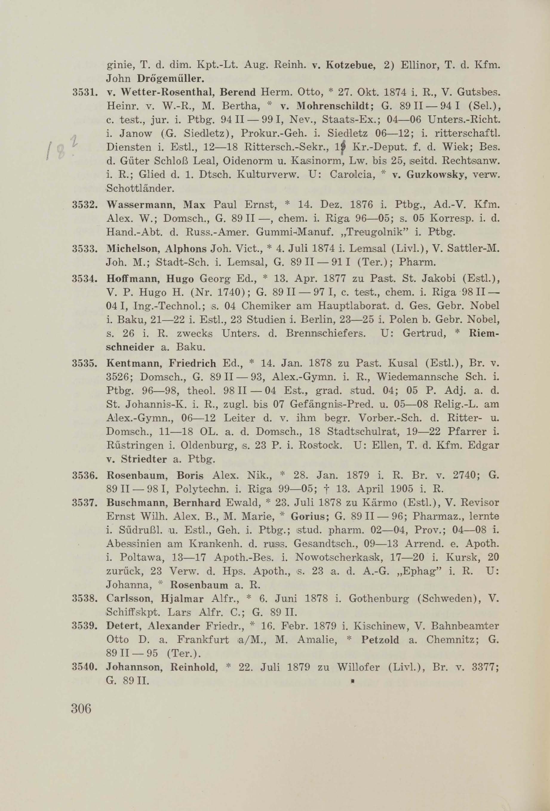 Schüler-Verzeichnis des Revalschen Gouvernements-Gymnasiums 1805–1890 (1931) | 316. (306) Основной текст
