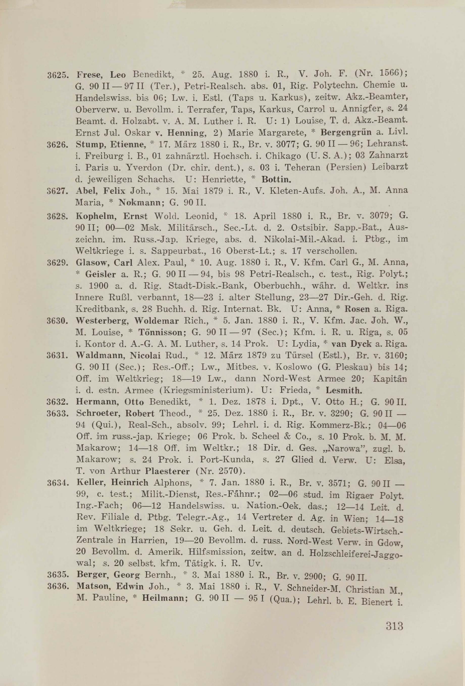 Schüler-Verzeichnis des Revalschen Gouvernements-Gymnasiums 1805–1890 (1931) | 323. (313) Main body of text