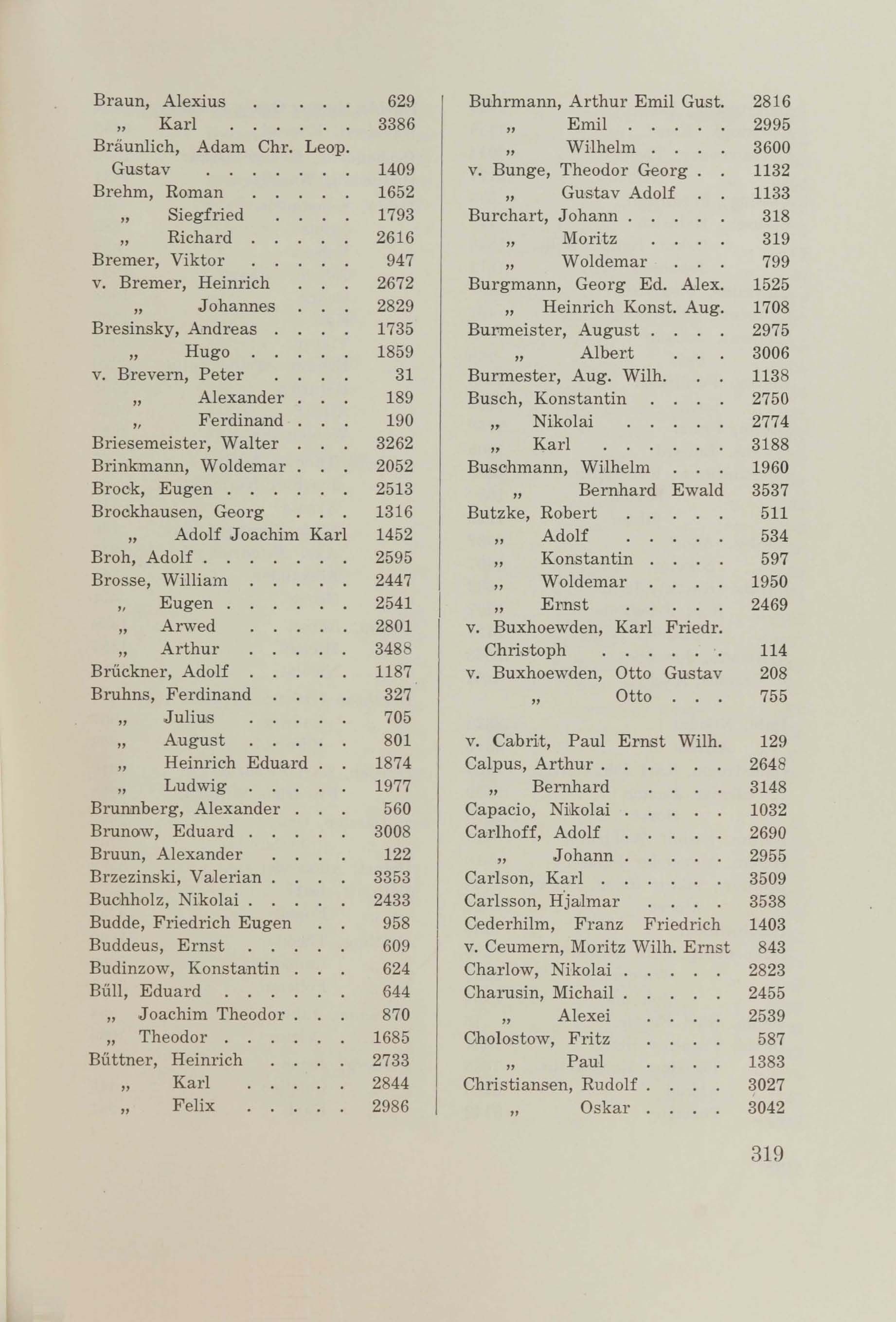 Schüler-Verzeichnis des Revalschen Gouvernements-Gymnasiums 1805–1890 (1931) | 329. (319) Main body of text
