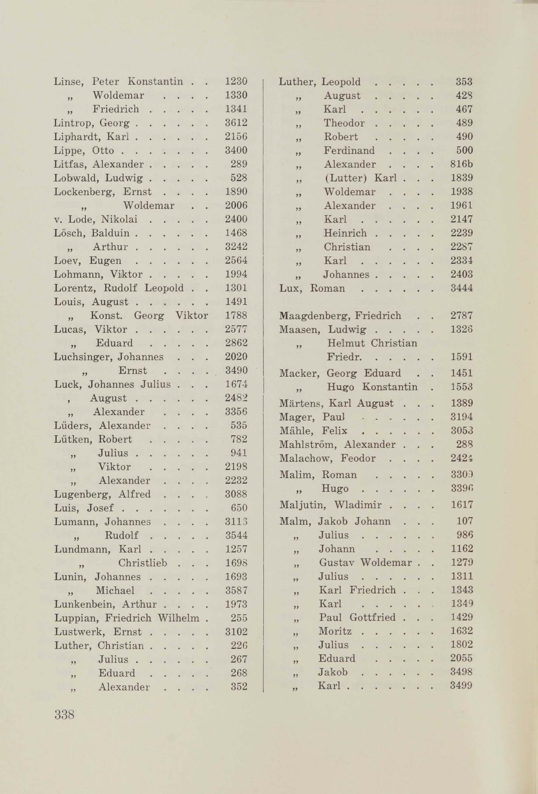 Schüler-Verzeichnis des Revalschen Gouvernements-Gymnasiums 1805–1890 (1931) | 348. (338) Main body of text