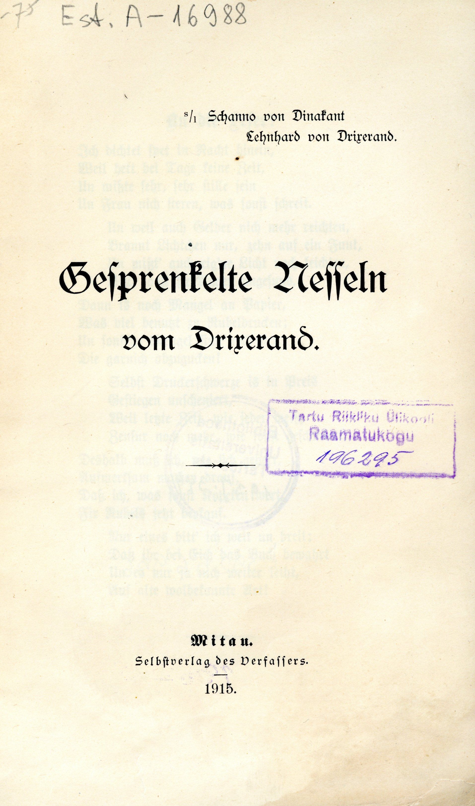 Gesprenkelte Nesseln vom Drixerand (1915) | 2. Titelblatt