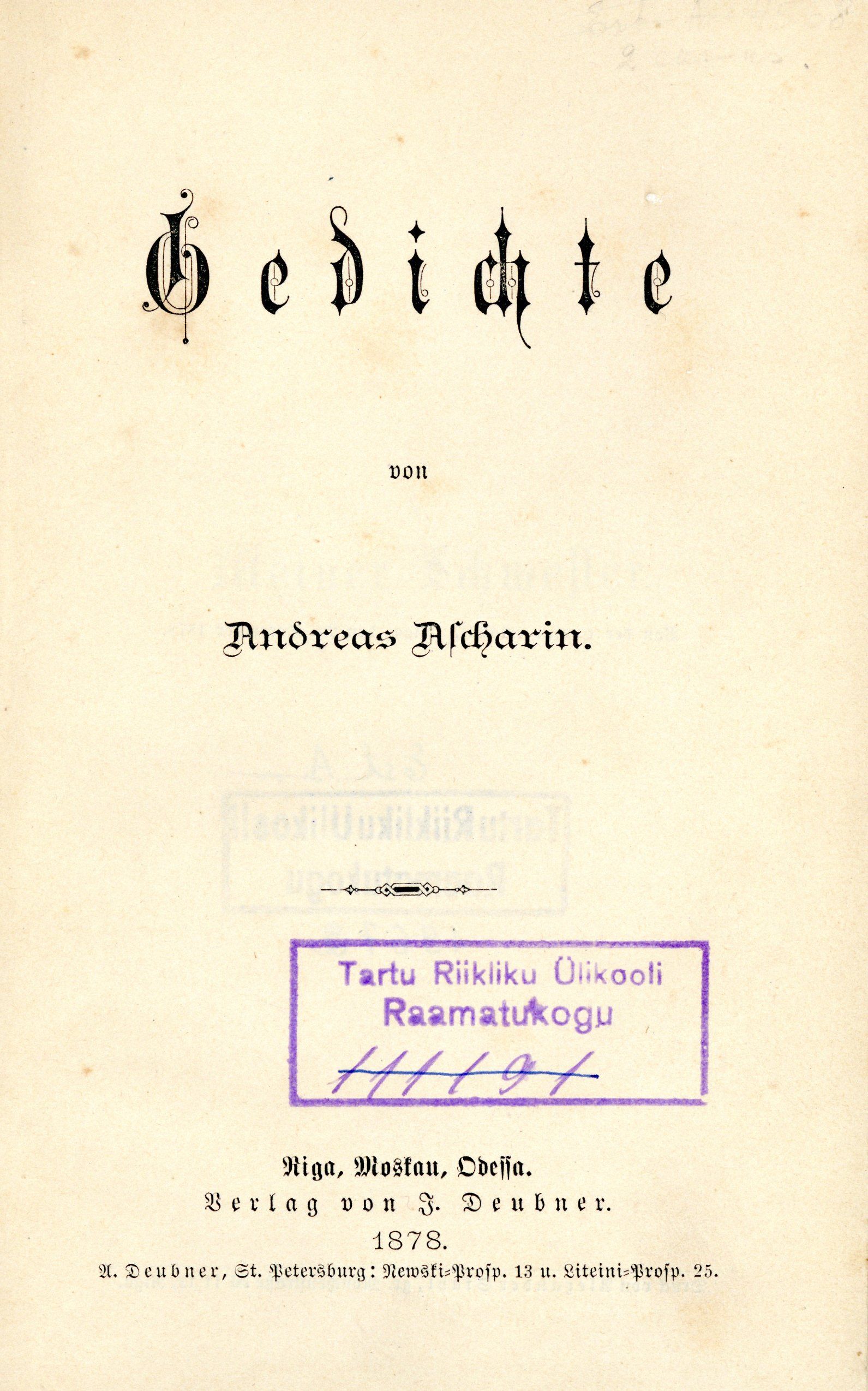 Gedichte (1878) | 1. Titelblatt