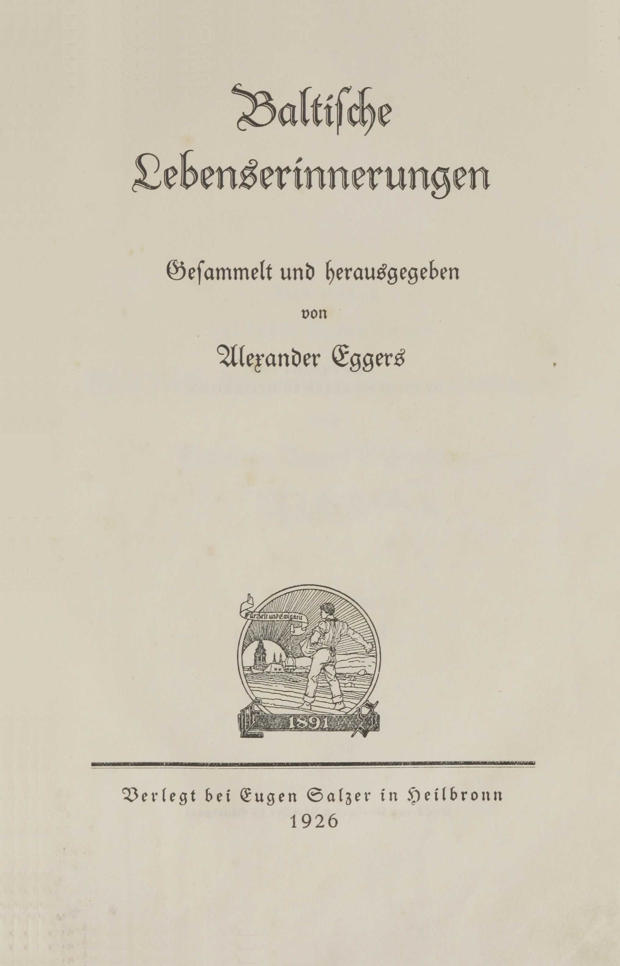 Baltische Lebenserinnerungen (1926) | 1. Titelblatt
