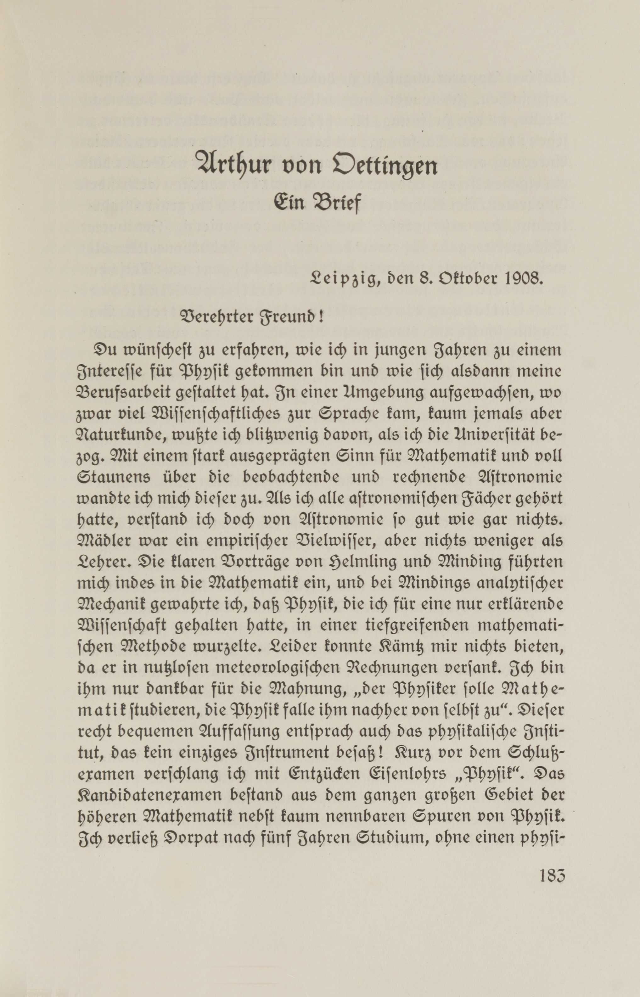 Ein Brief (1926) | 1. (183) Põhitekst