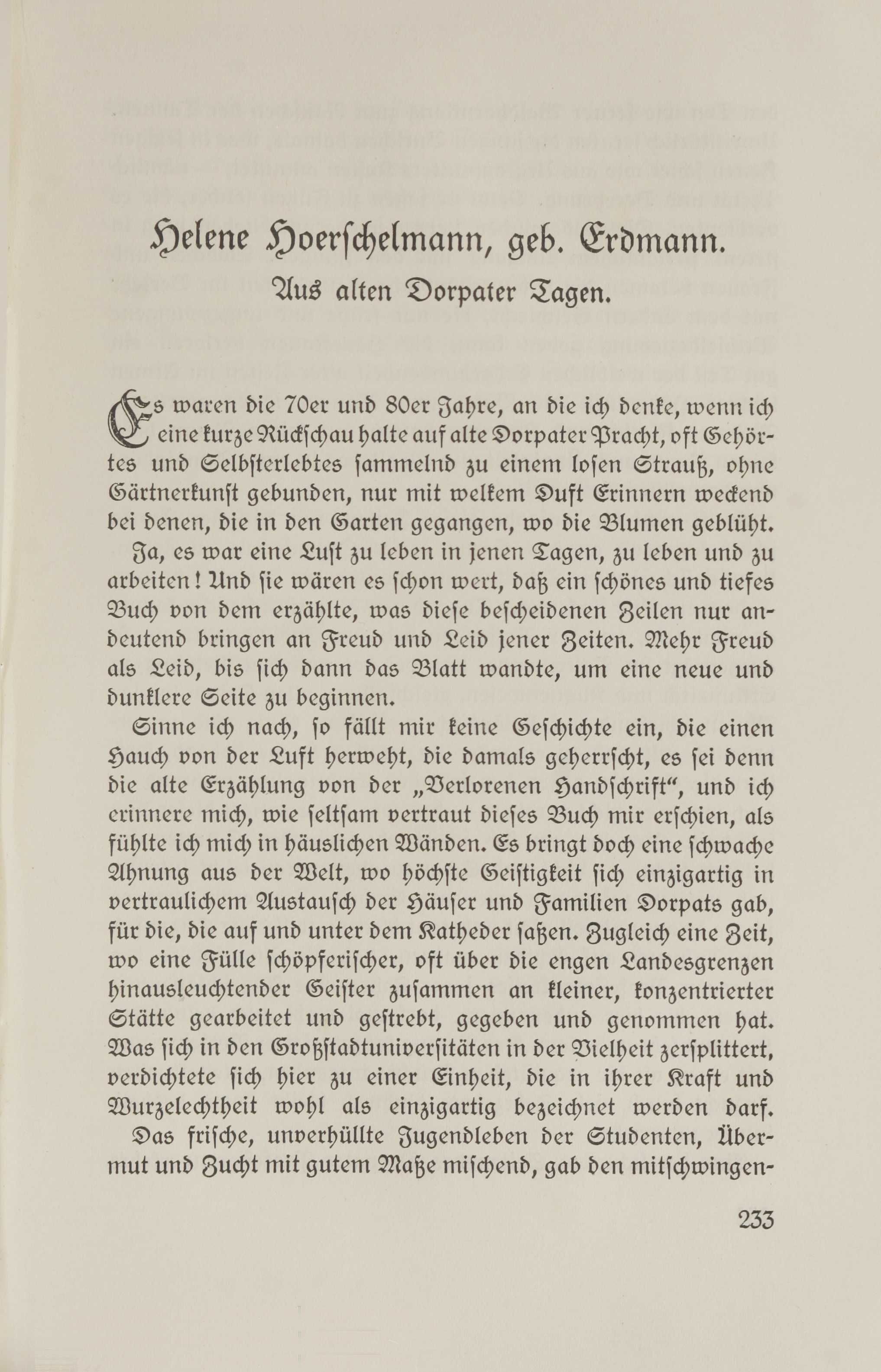 Aus alten Dorpater Tagen (1926) | 1. (233) Põhitekst