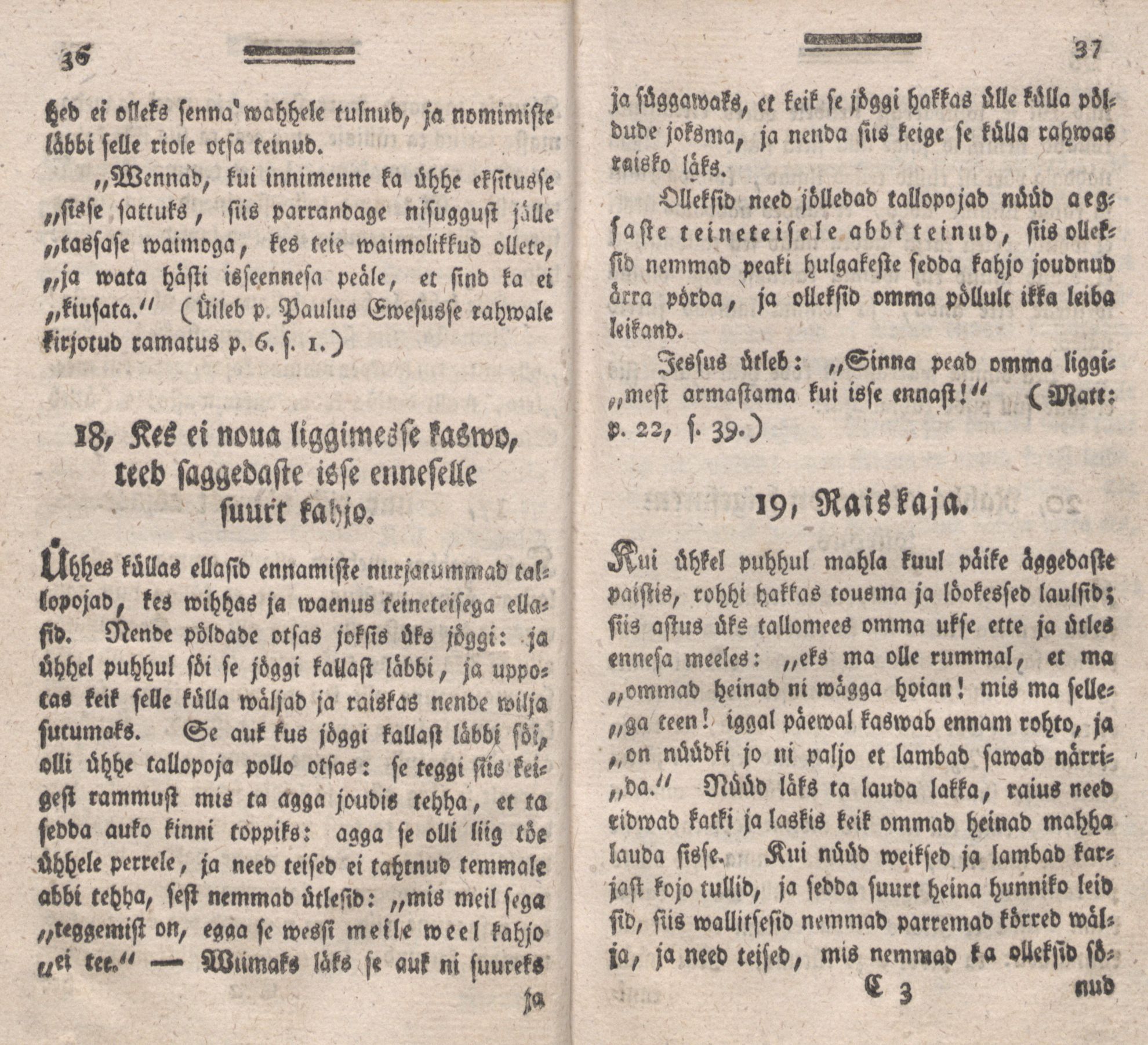 Üks Kaunis Jutto- ja Öppetusse-Ramat [2] (1787) | 20. (36-37) Põhitekst
