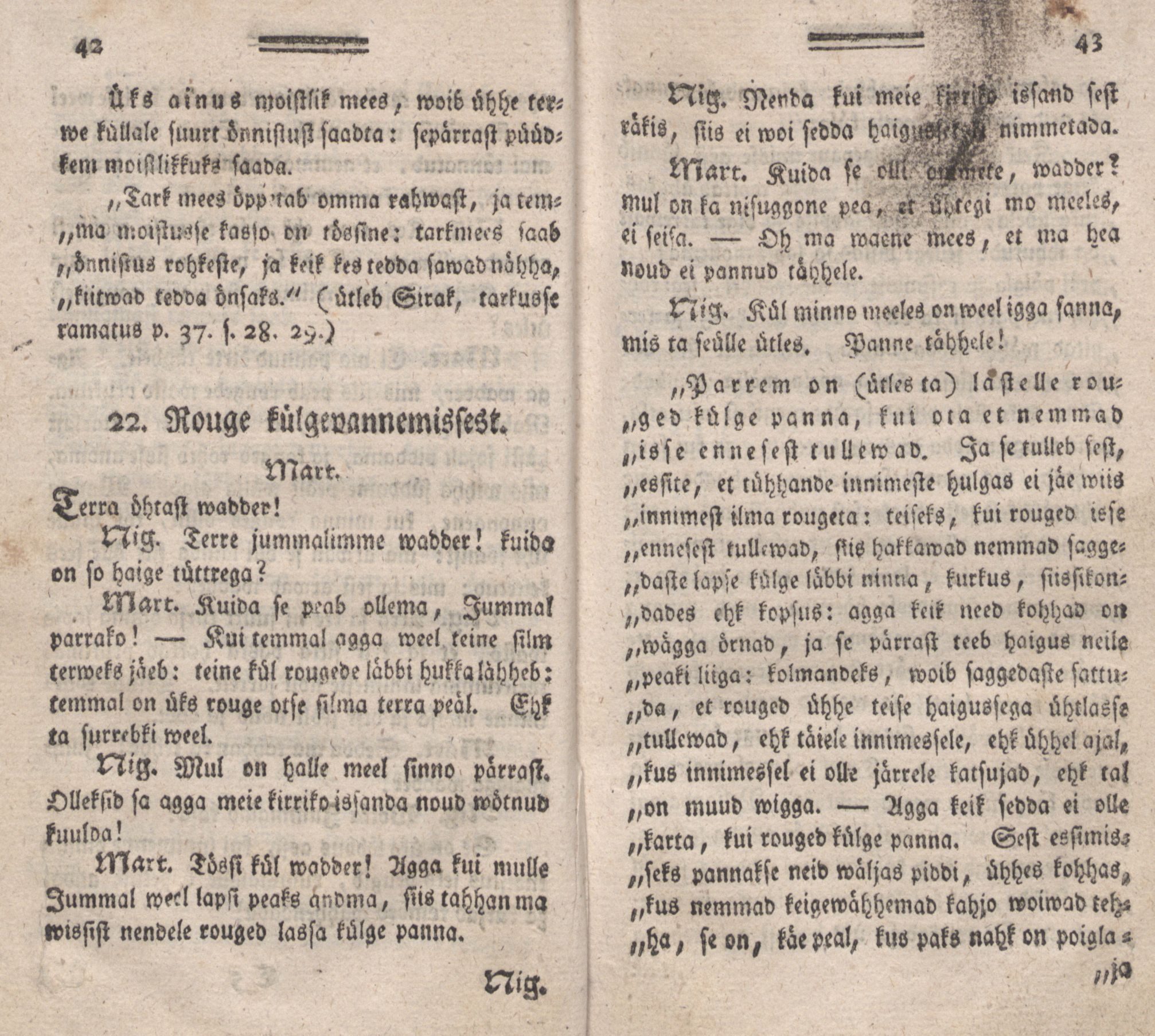Üks Kaunis Jutto- ja Öppetusse-Ramat [2] (1787) | 23. (42-43) Põhitekst