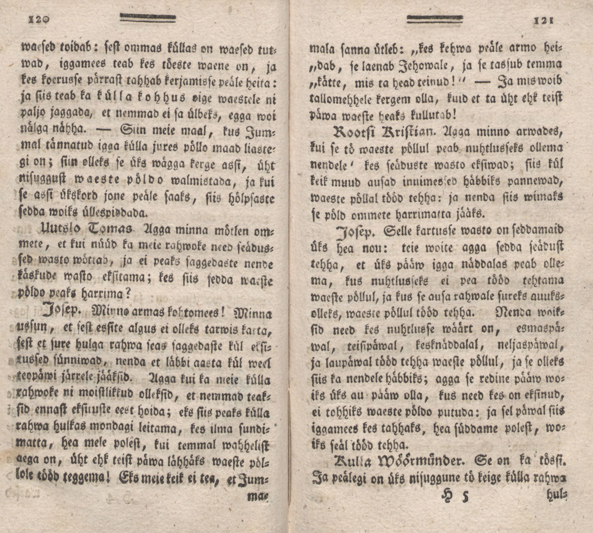 Üks Kaunis Jutto- ja Öppetusse-Ramat [2] (1787) | 62. (120-121) Haupttext