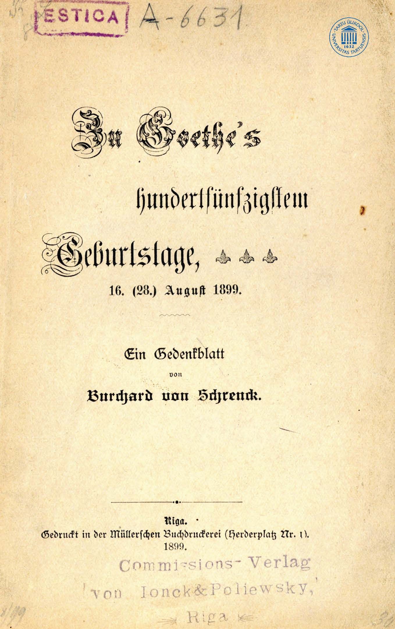 Zu Goethe’s hundertfünfzigstem Geburtstage (1899) | 1. Esikaas