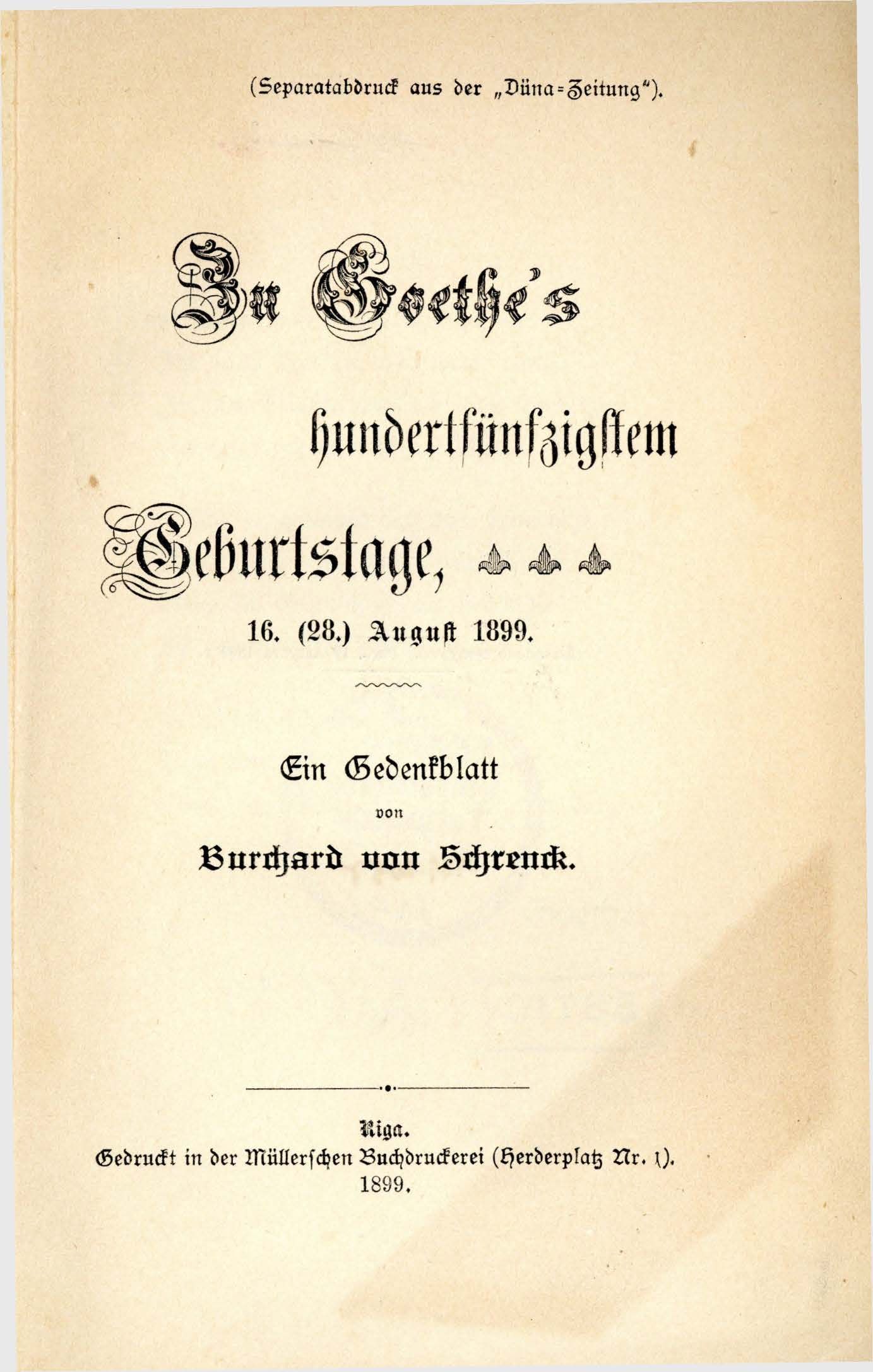 Zu Goethe’s hundertfünfzigstem Geburtstage (1899) | 2. Титульный лист