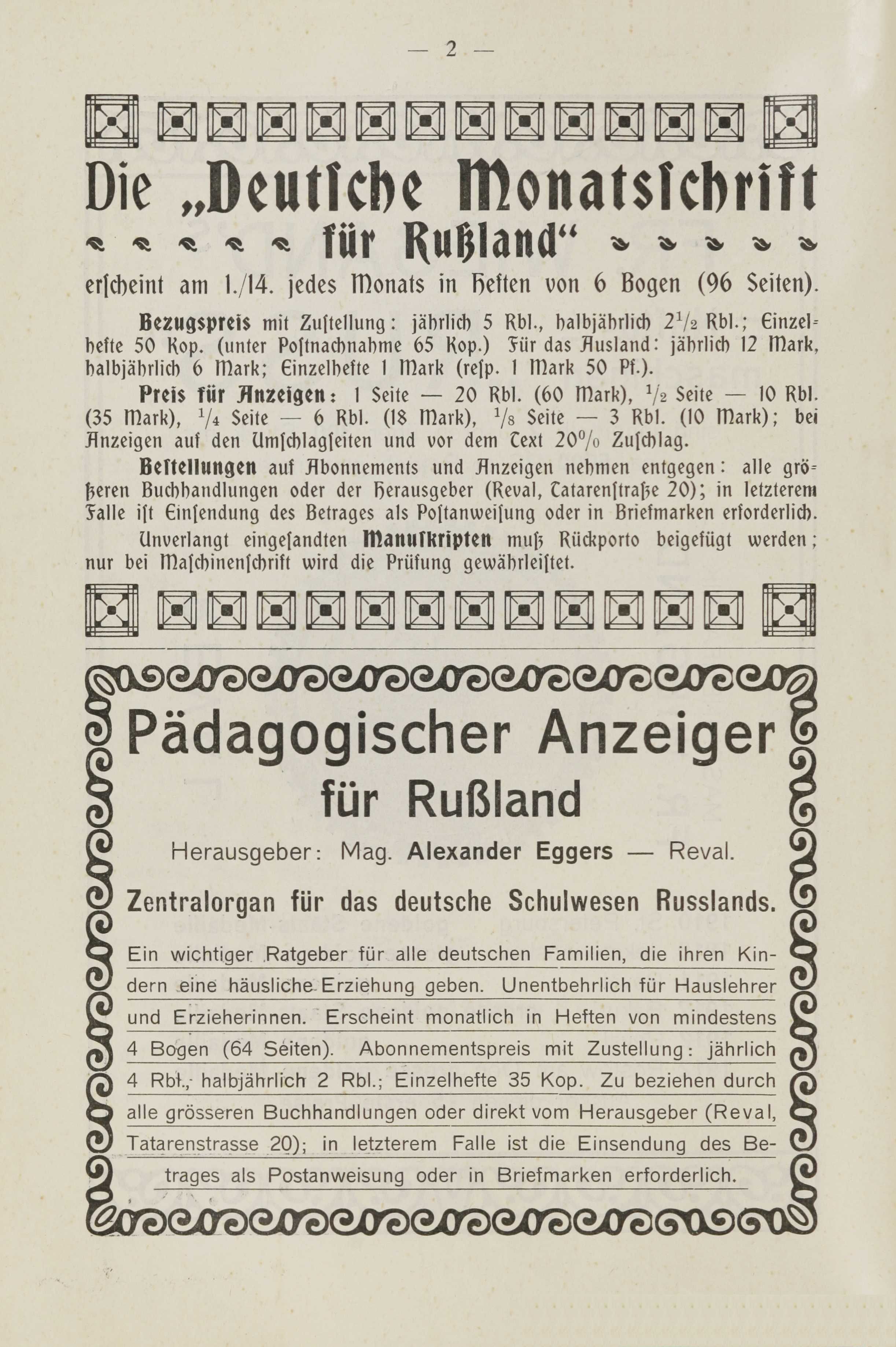 Deutsche Monatsschrift für Russland [2] (1913) | 6. (2) Põhitekst