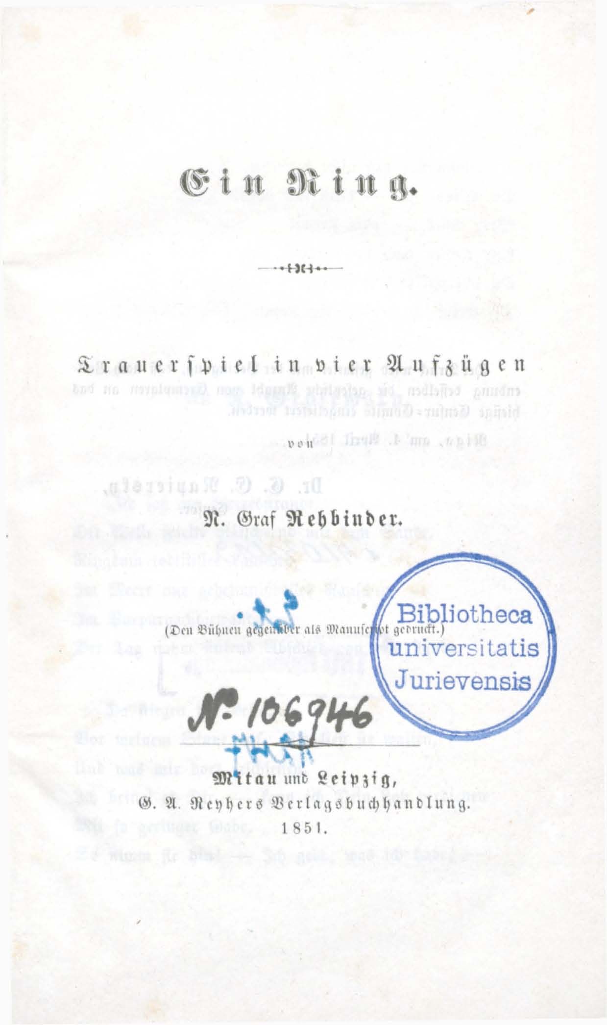 Ein Ring (1851) | 2. Titelblatt
