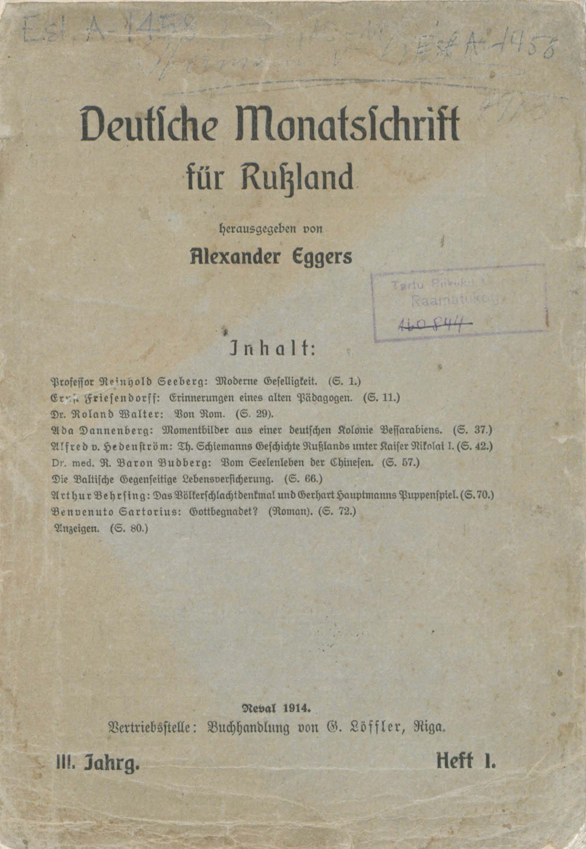 Deutsche Monatsschrift für Russland [3/01] (1914) | 1. Tiitelleht