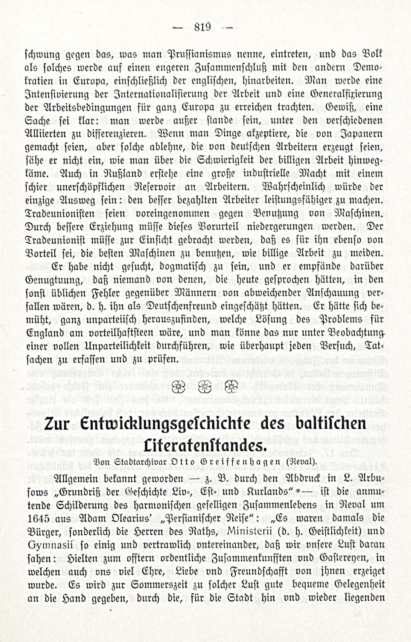 Zur Entwicklungesgescshichte des baltischen Literatenstandes (1914) | 1. (819) Main body of text