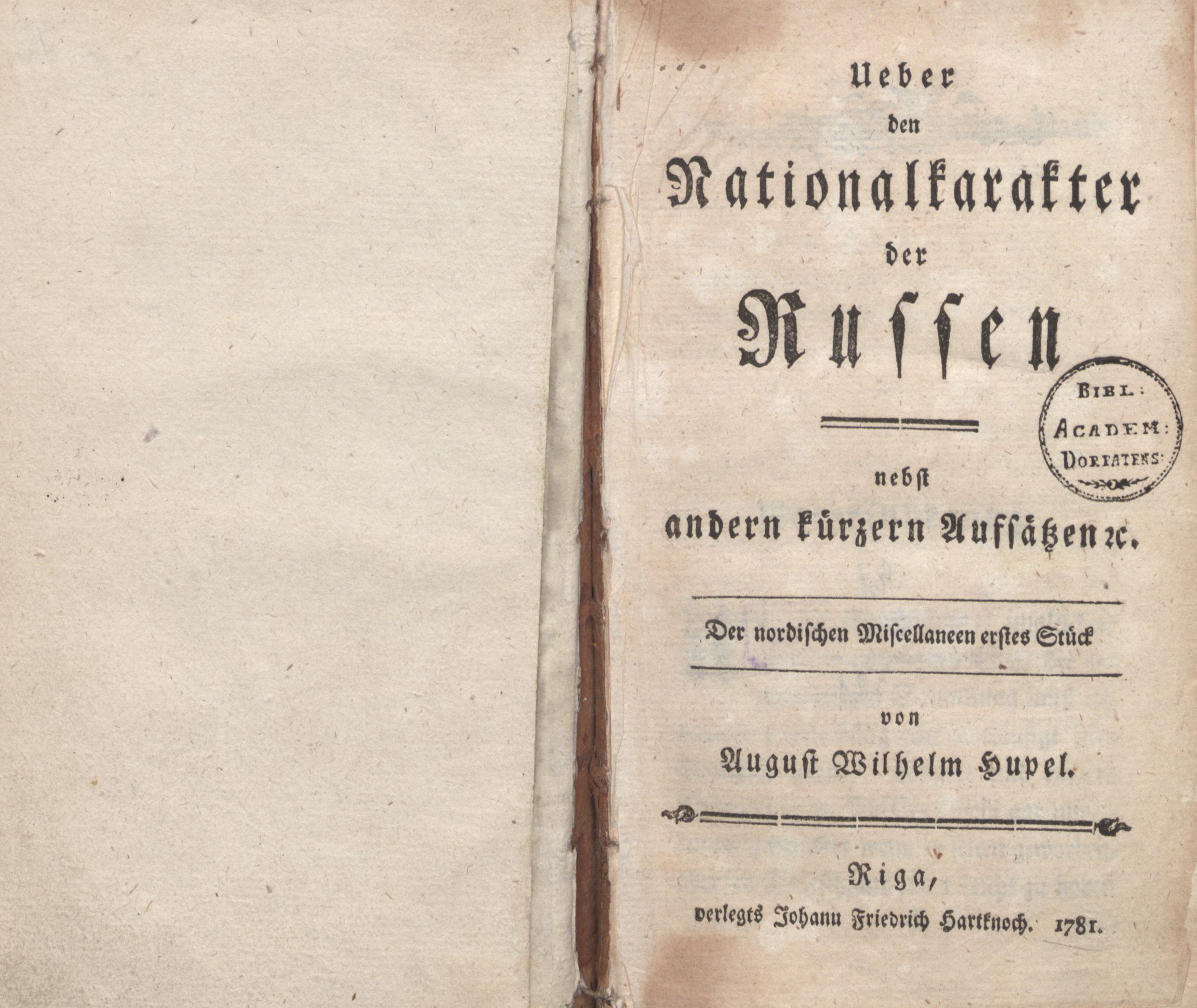 Nordische Miscellaneen (1781 – 1791) | 2. Title page