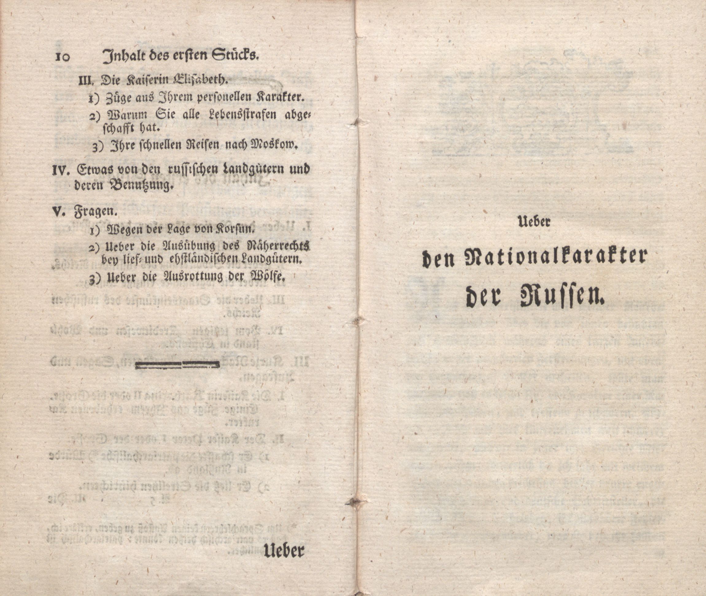 Ueber den Nationalkarakter der Russen (1781) | 1. (10-11) Содержание, Основной текст