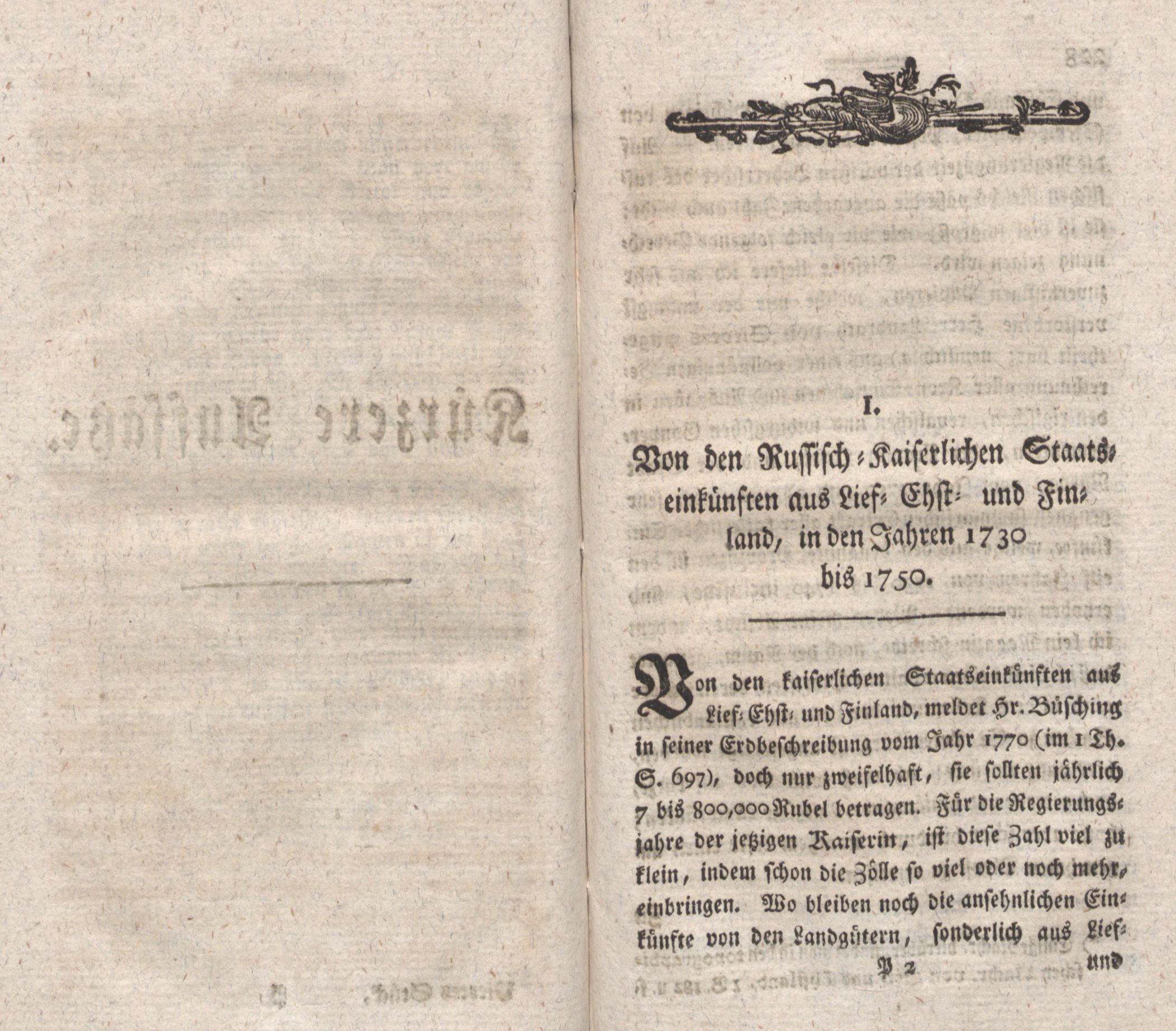Von den Russisch-Kaiserlichen Staatseinkünften aus Lief- Ehst- und Finland, in den Jahren 1730 bis 1750 (1782) | 1. (226-227) Main body of text