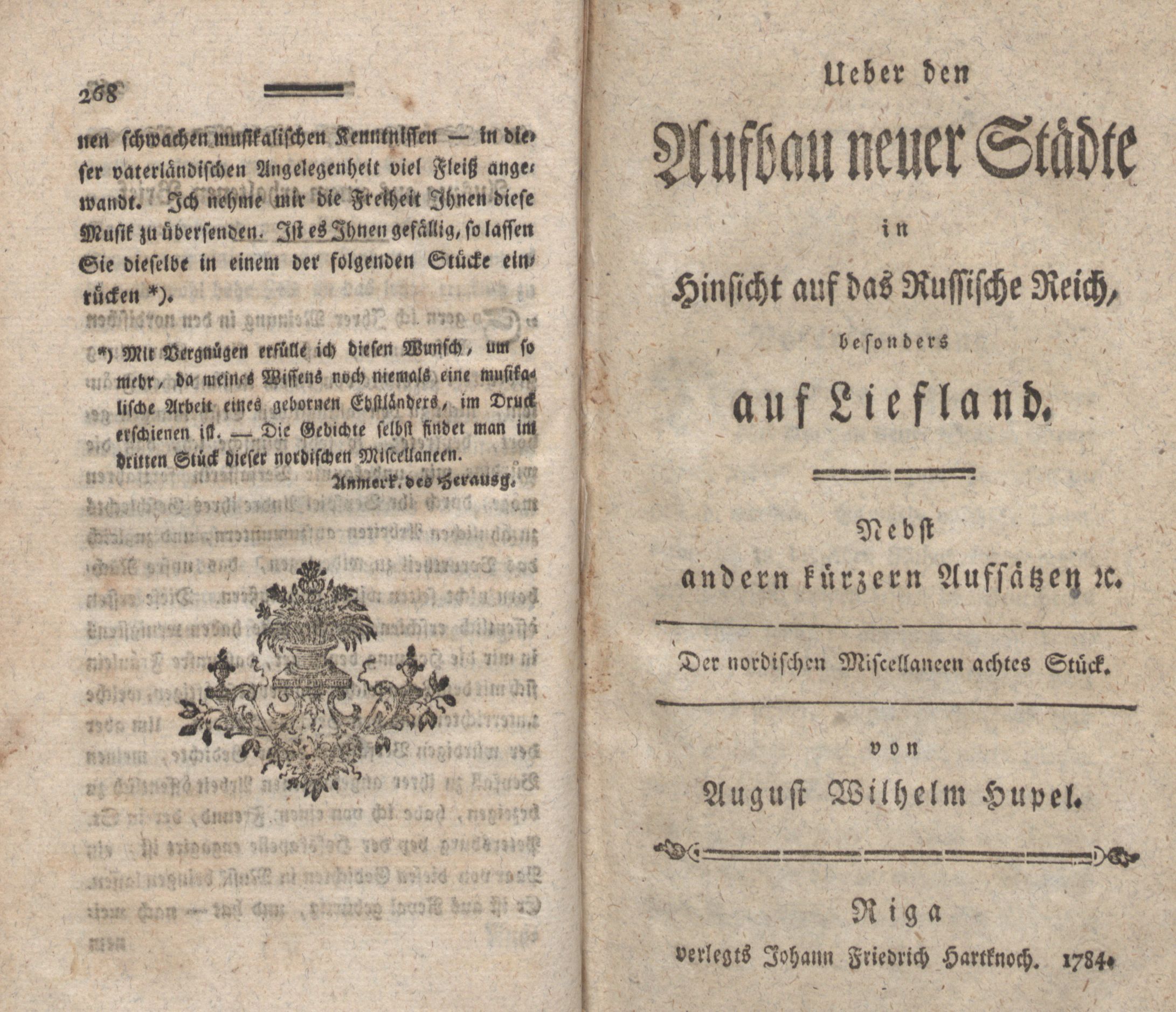 Nordische Miscellaneen [08] (1784) | 1. Tiitelleht