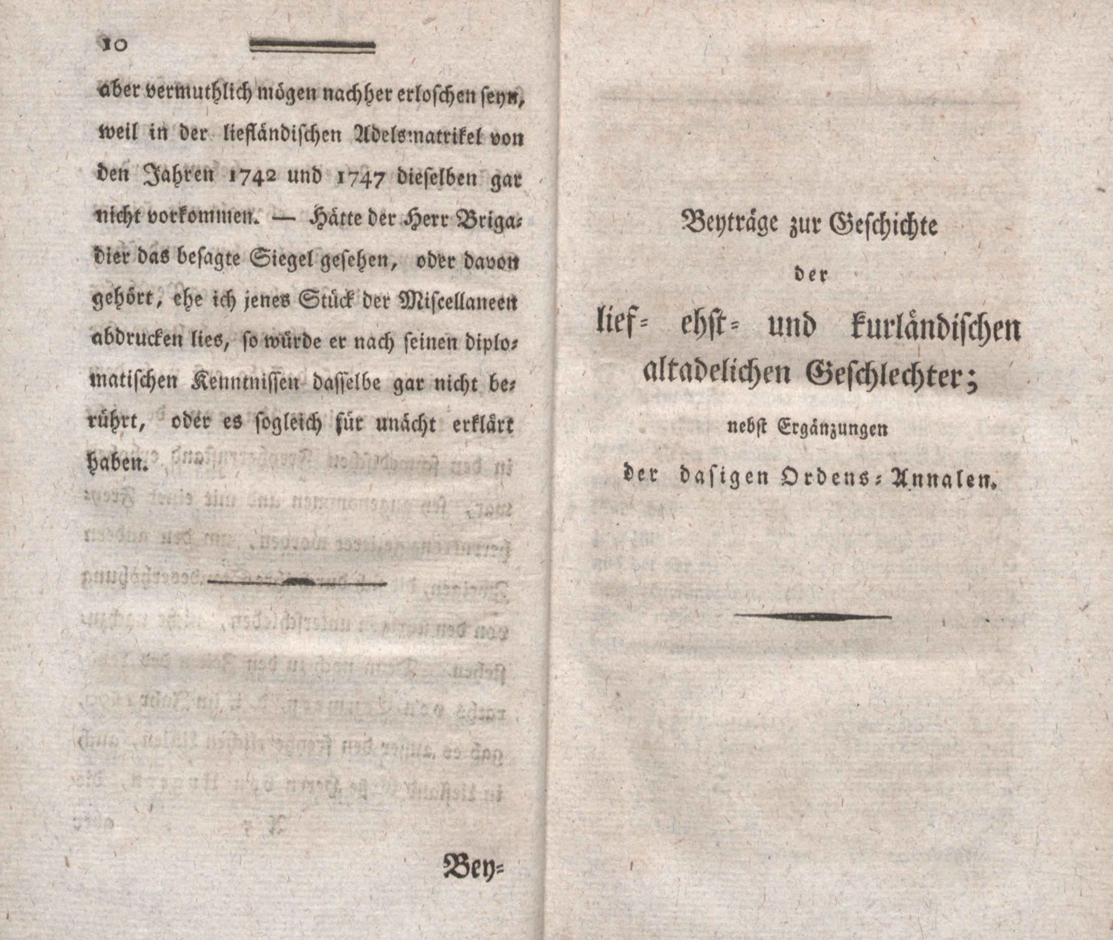 Beyträge zur Geschichte der lief-, ehst- und kurländischen altadelichen Geschlechter (1794) | 1. (10-11) Предисловие, Основной текст