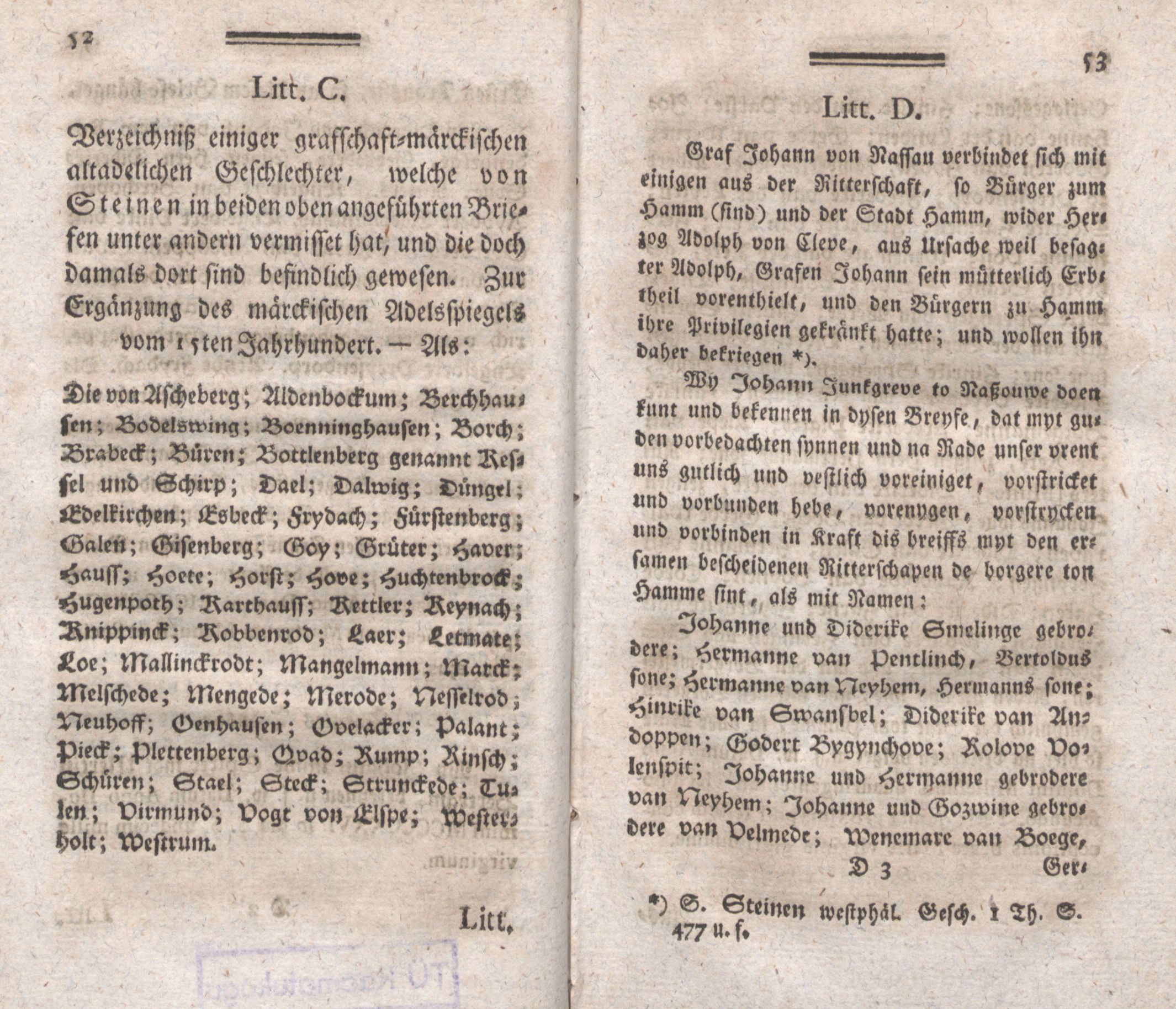 Beyträge zur Geschichte der lief-, ehst- und kurländischen altadelichen Geschlechter (1794) | 22. (52-53) Haupttext
