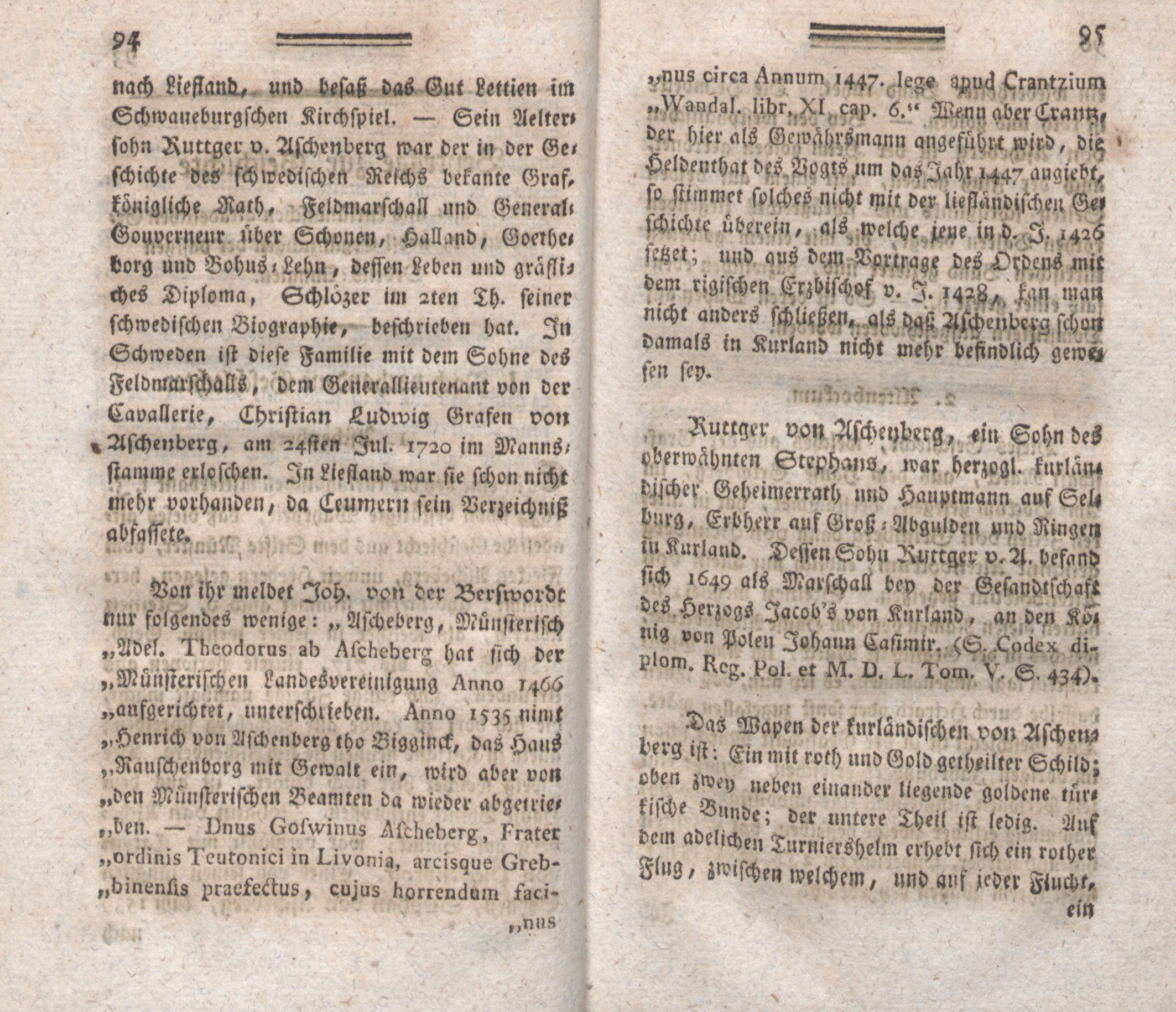 Beyträge zur Geschichte der lief-, ehst- und kurländischen altadelichen Geschlechter (1794) | 43. (94-95) Haupttext
