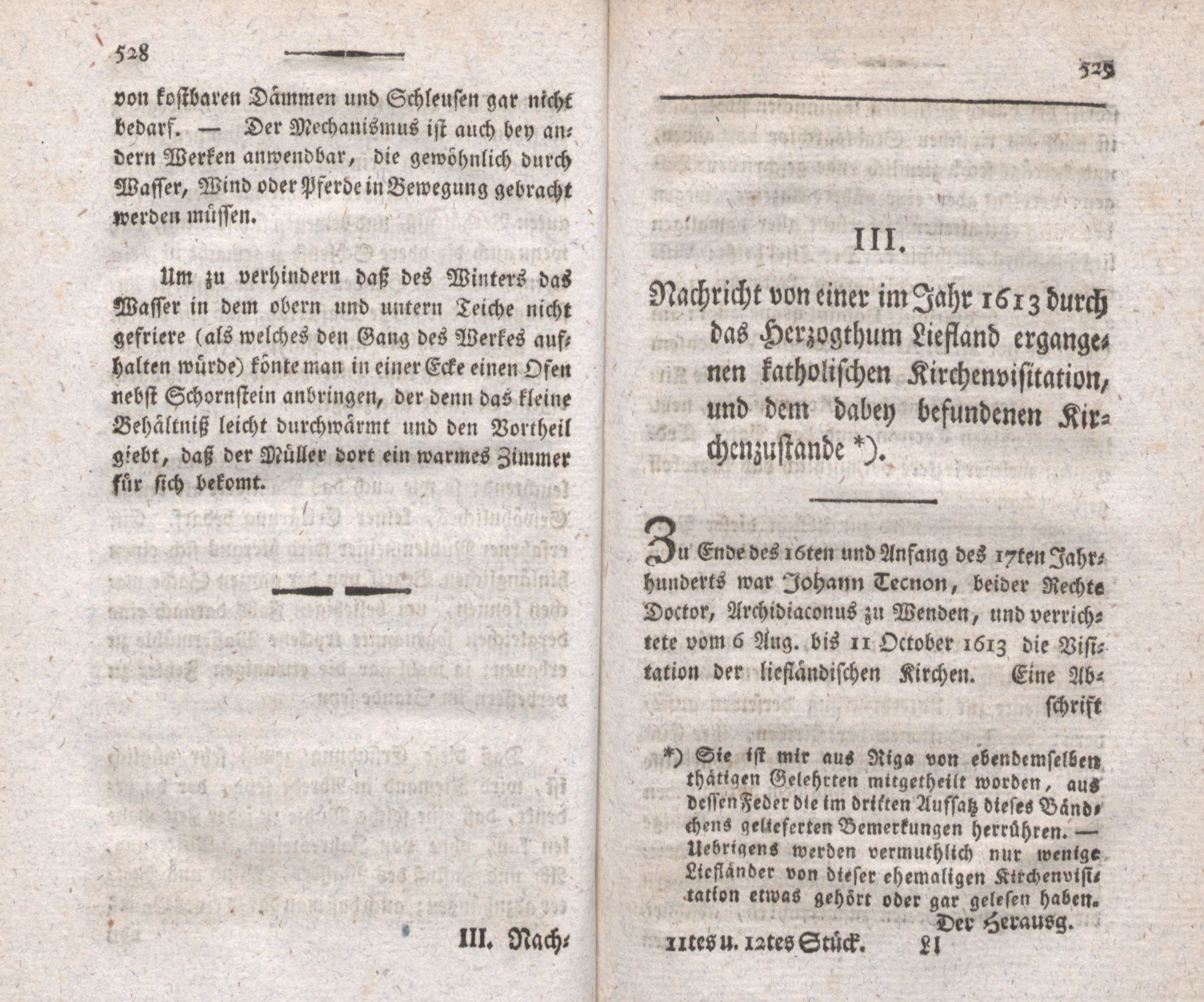 Nachricht von einer im Jahr 1613 durch das Herzogthum Liefland ergangenen katholischen Kirchenvisitation, und dem dabey befundenen Kirchenzustande (1795) | 1. (528-529) Main body of text