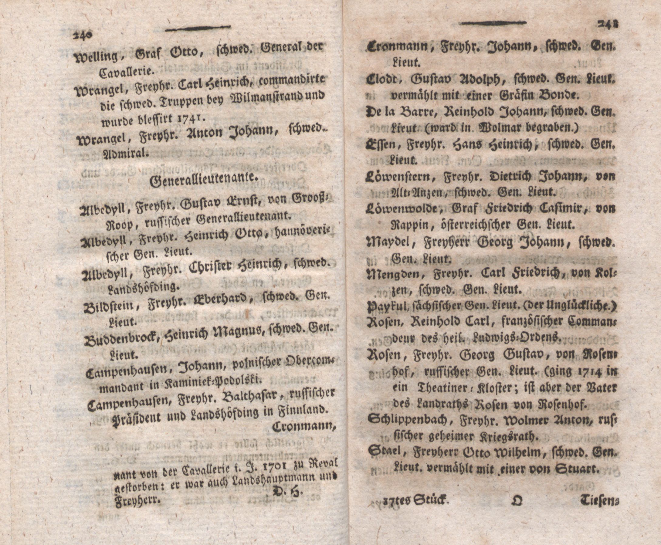 Alphabetisches Verzeichniss der Lief- und Ehstländer, welche vom Jahre 1700 bis 1747 in Diensten gestanden haben (1797) | 3. (240-241) Main body of text