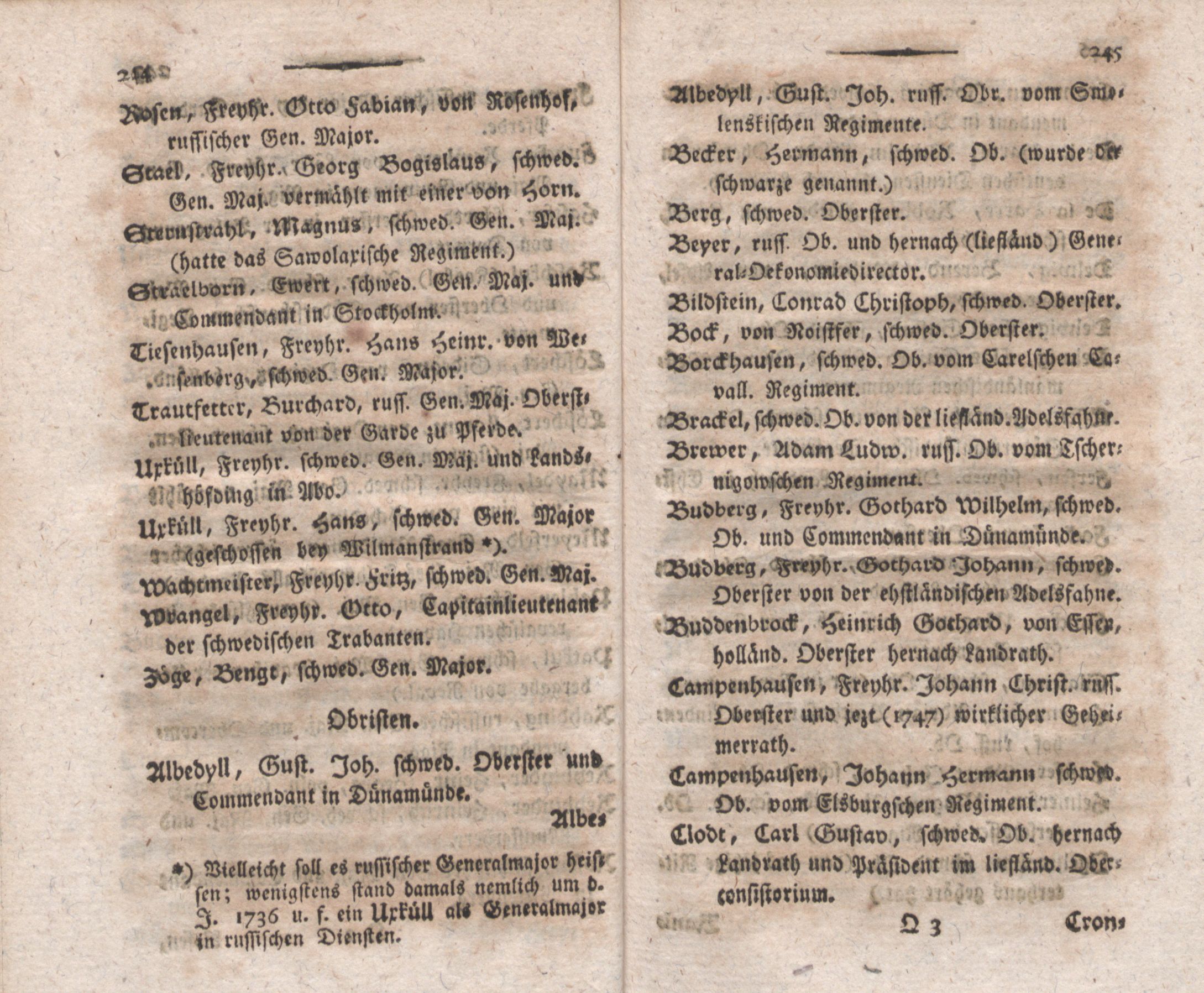 Alphabetisches Verzeichniss der Lief- und Ehstländer, welche vom Jahre 1700 bis 1747 in Diensten gestanden haben (1797) | 5. (244-245) Põhitekst