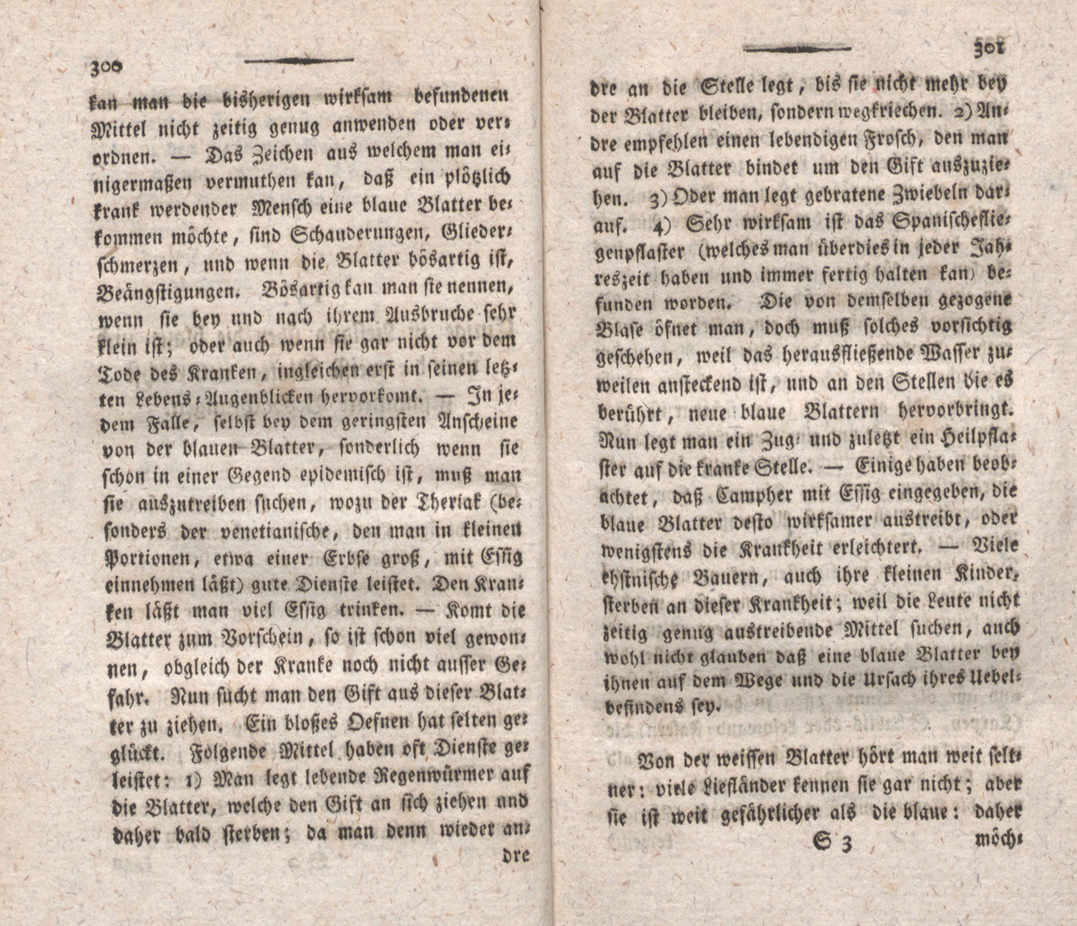 Einige in Liefland über die blaue- und über die weisse Blatter neuerlichst gesammelte Beobachtungen (1798) | 2. (300-301) Main body of text